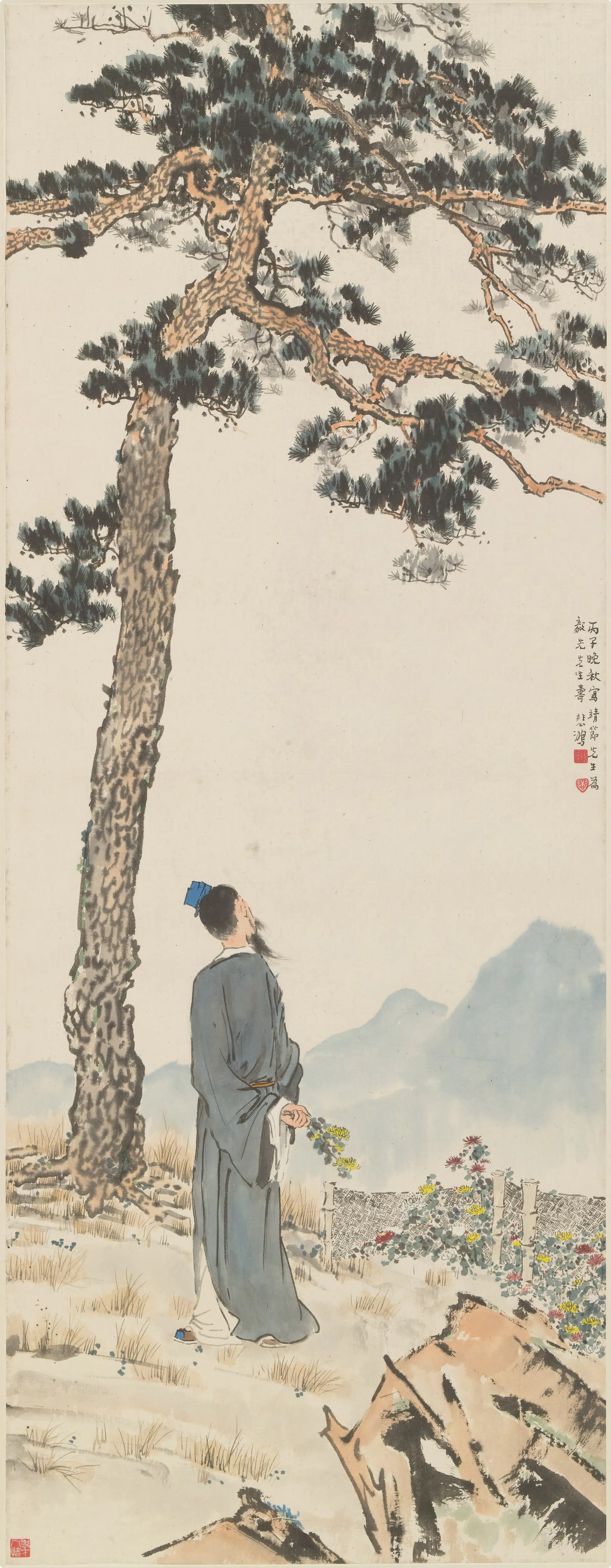 近现代【徐悲鸿】《采菊图轴》