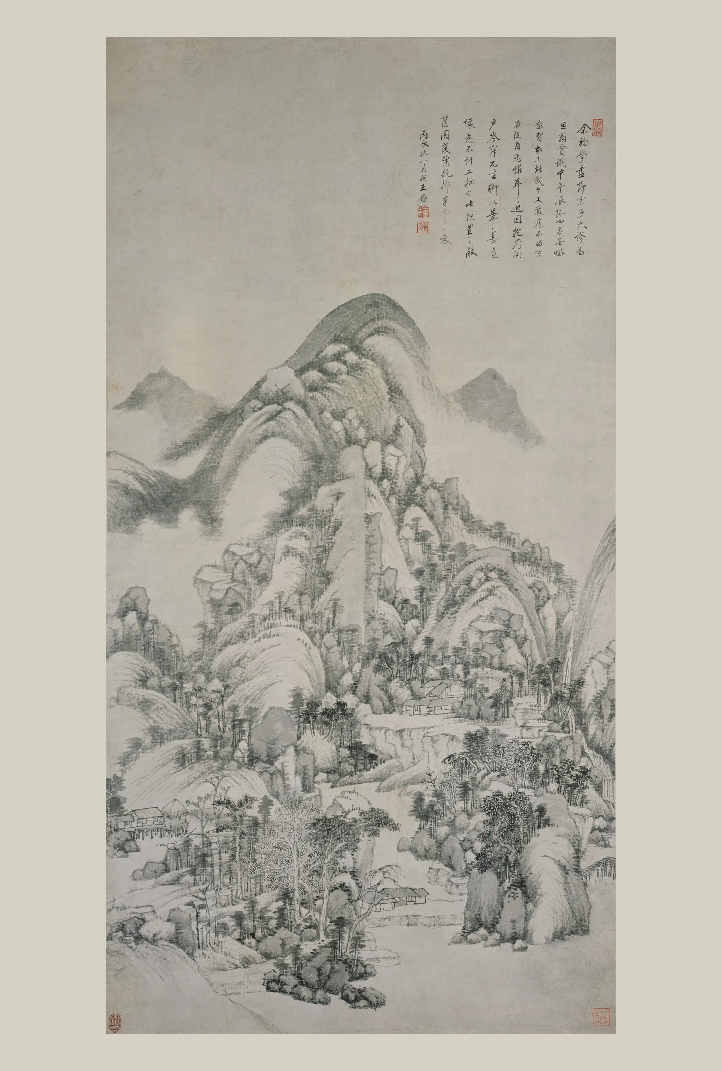 清代【王鉴】《烟峦水阁图轴》