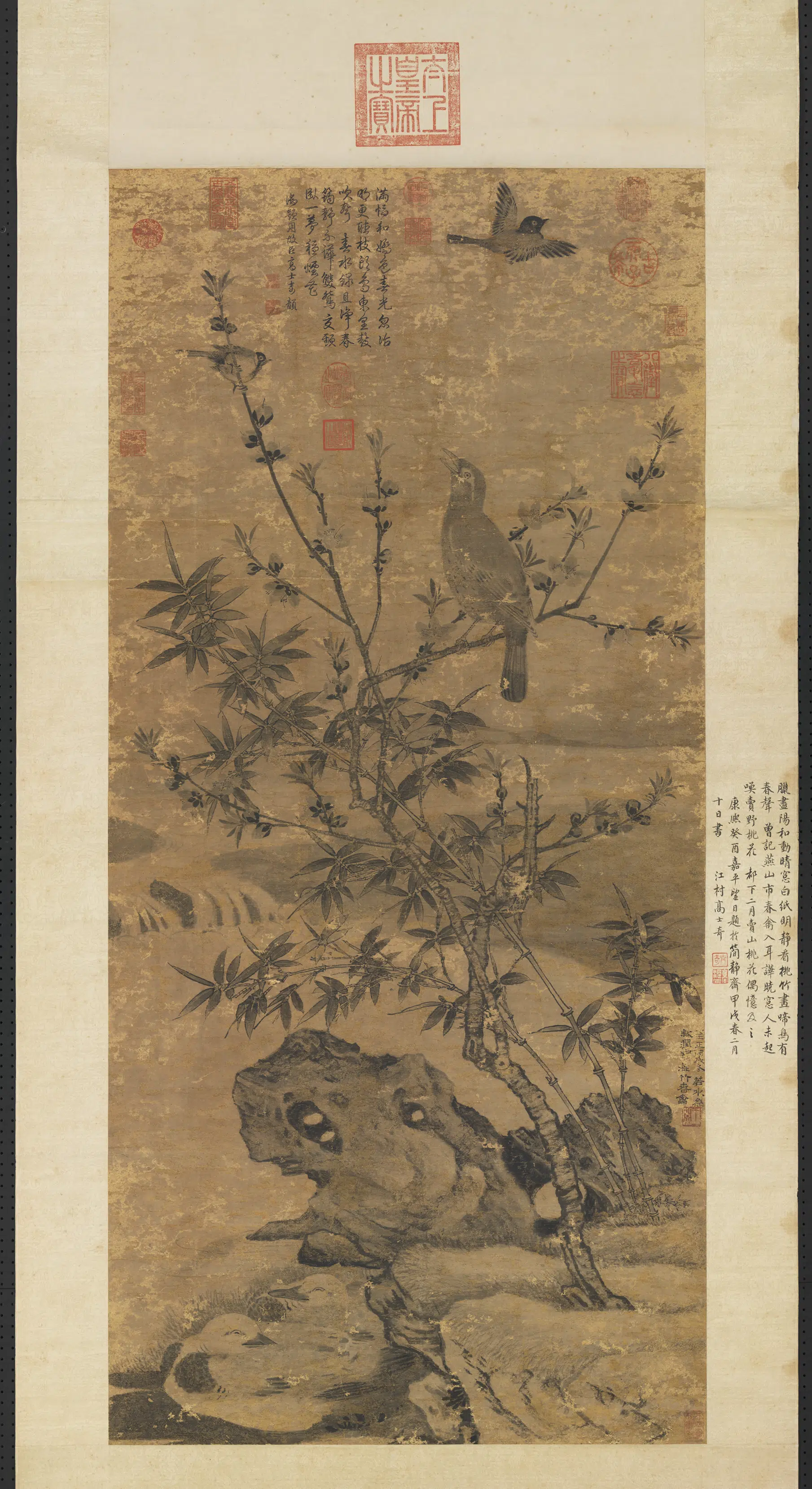 元朝【王渊】《桃竹春禽图轴》