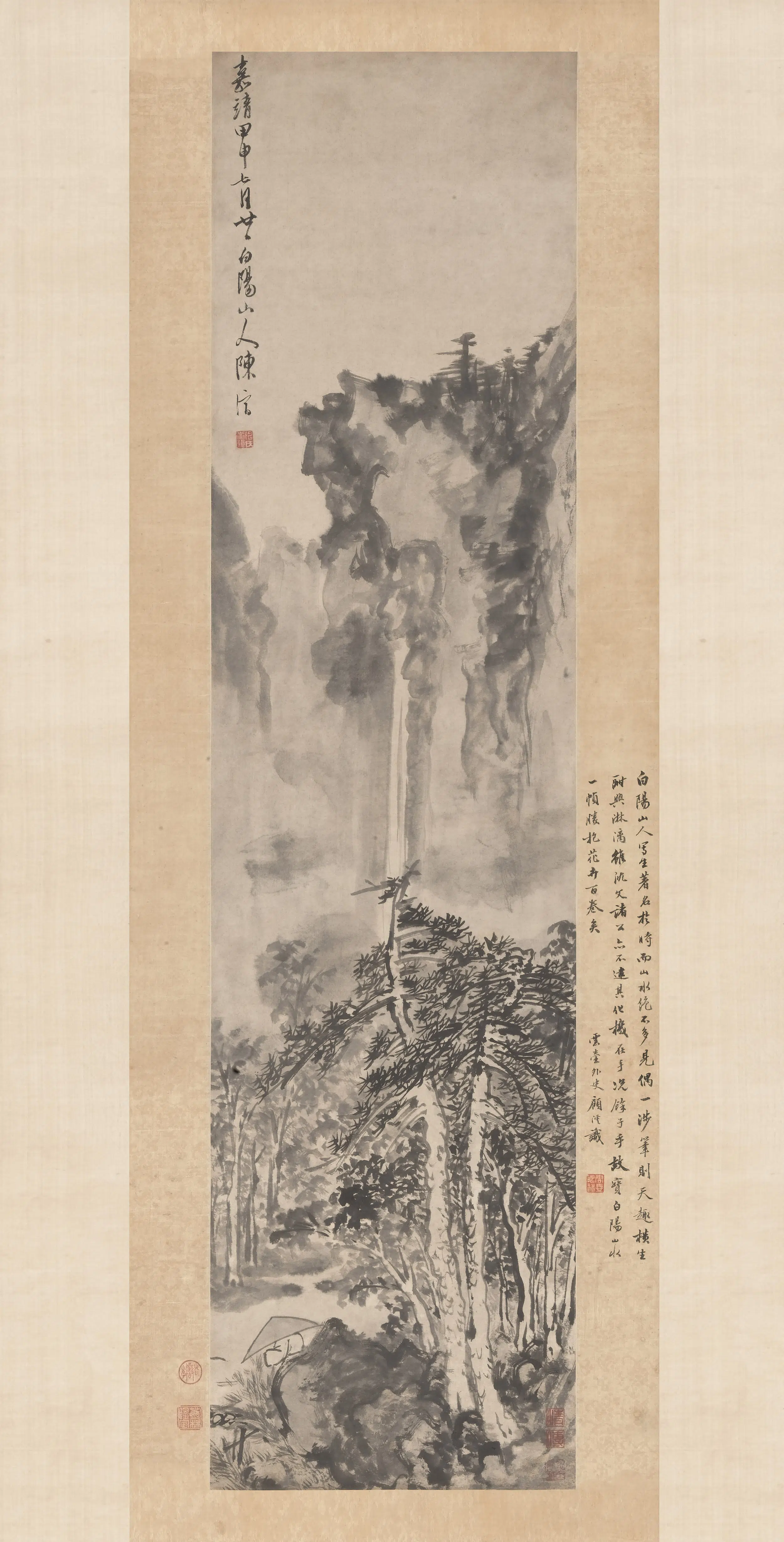 明朝【陈淳（道复）】《松溪风雨图轴》