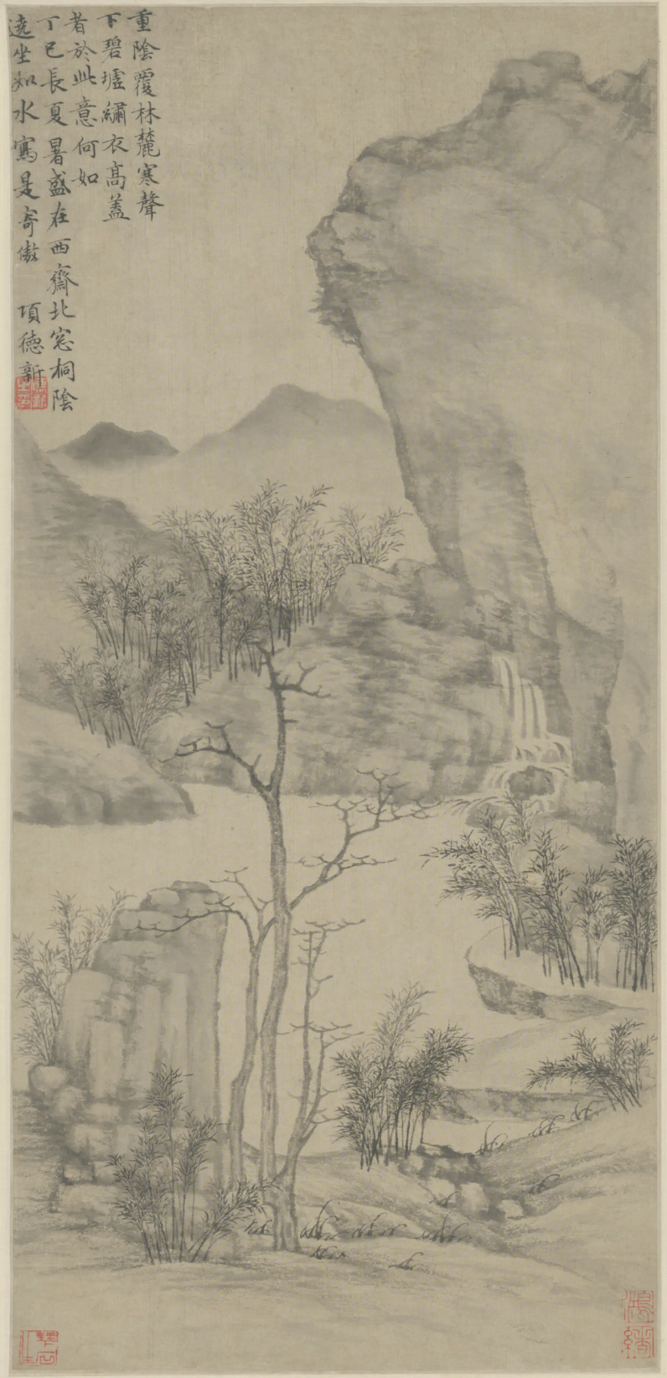 明朝【项德新】《桐阴寄傲图轴》