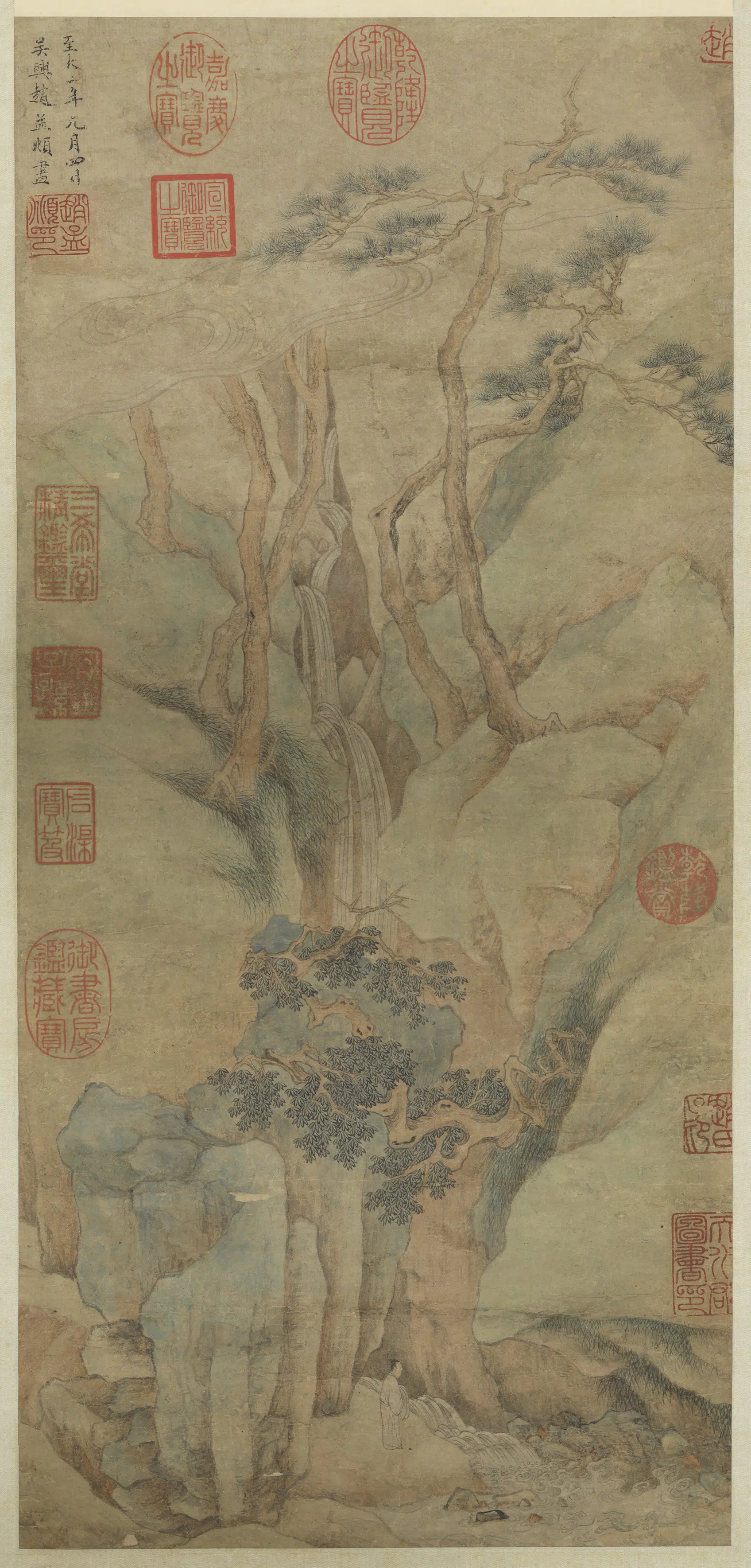 元朝【赵孟頫】《观泉图轴》