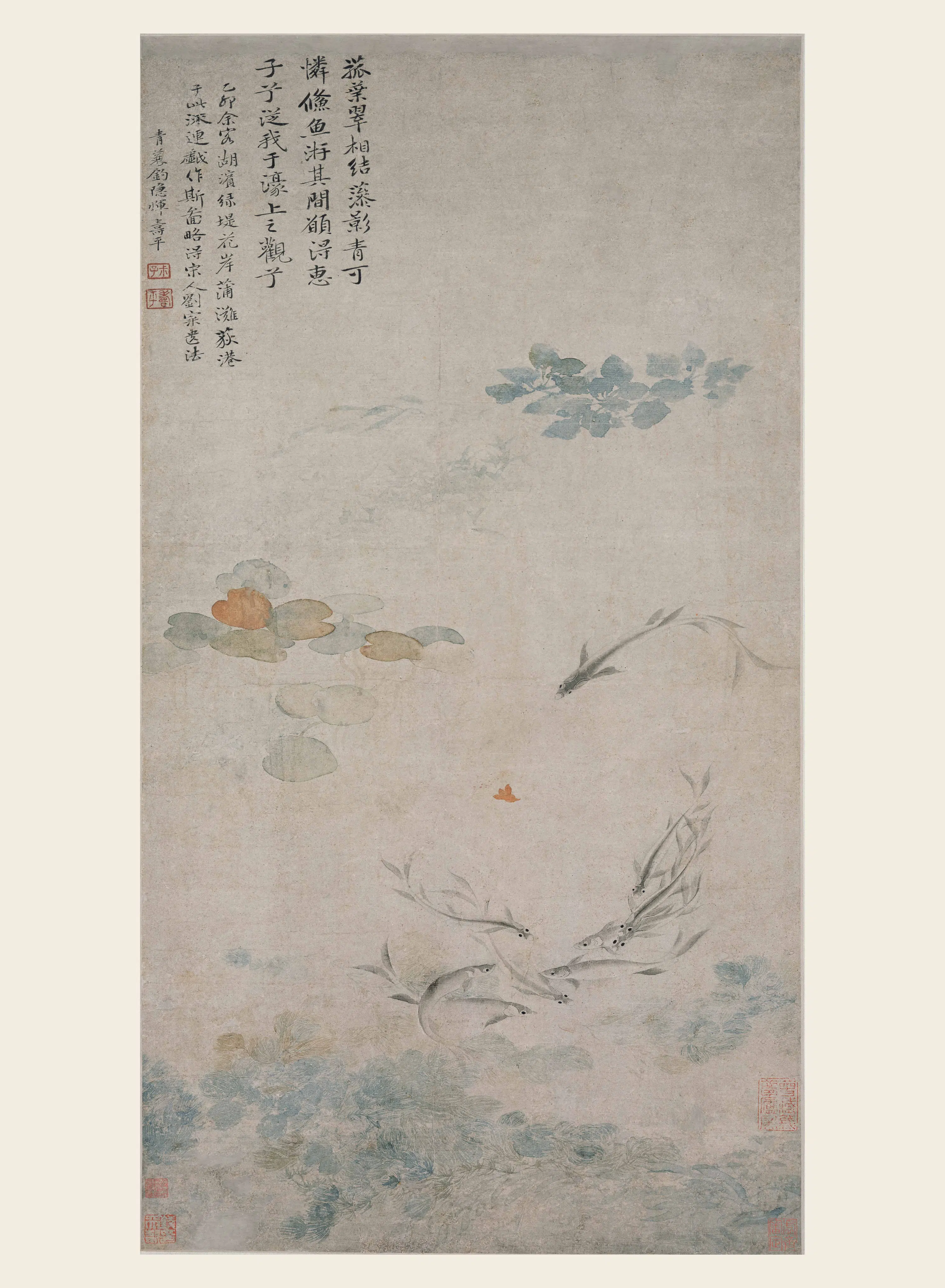 清代【恽寿平】《落花游鱼图轴》