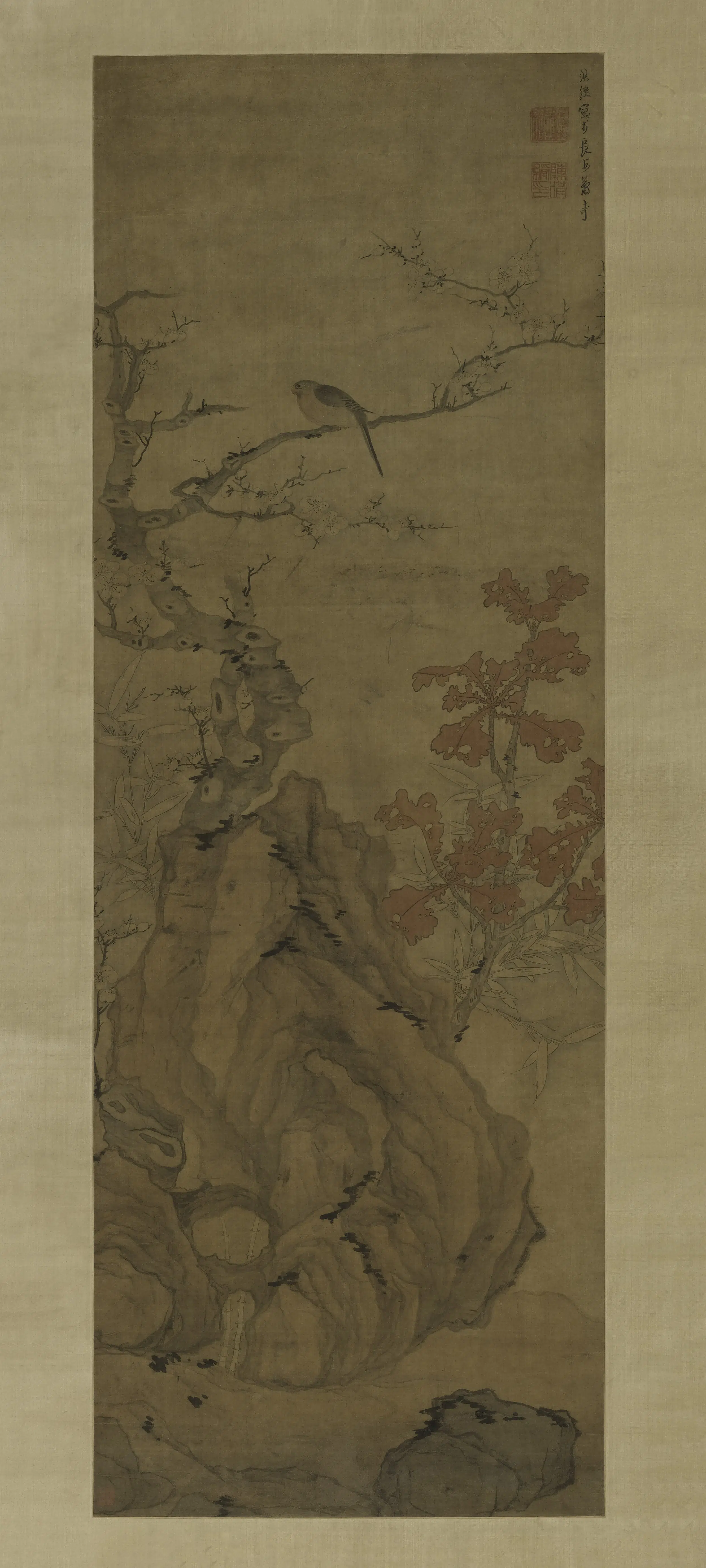 明朝【陈洪绶】《梅花小鸟图轴》
