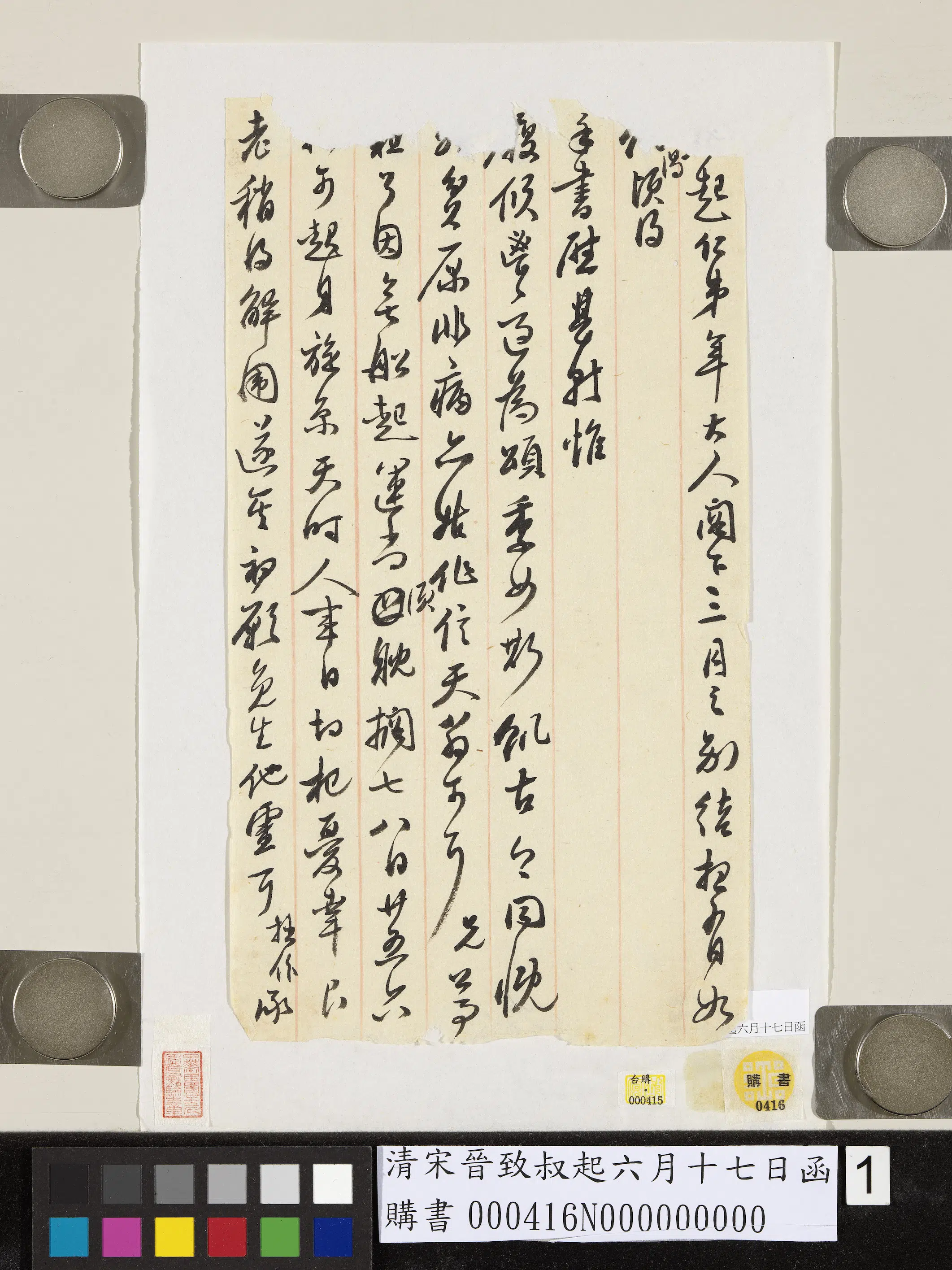 清代【宋晋】《致叔起六月十七日函》