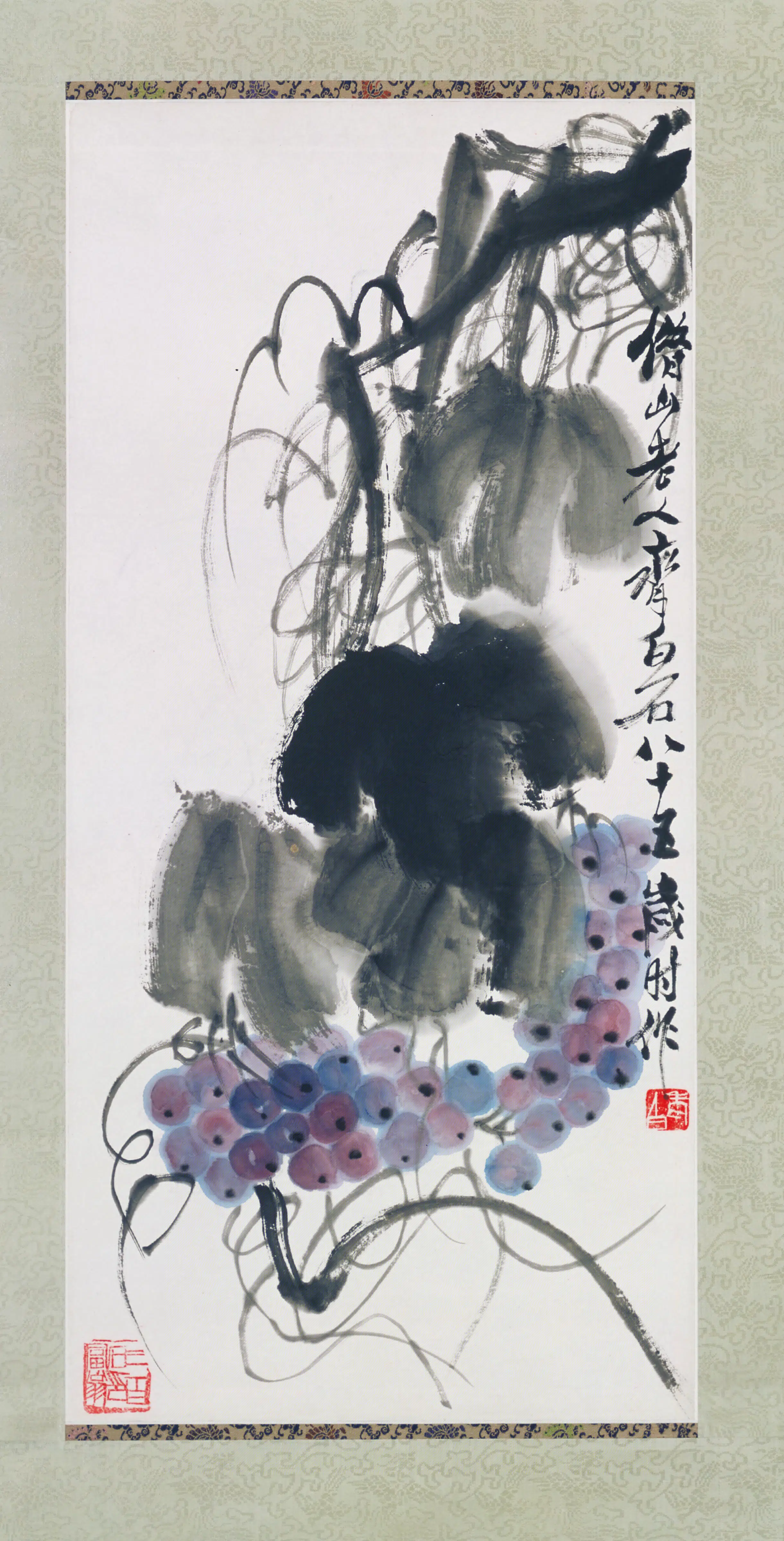 近现代【齐白石】《葡萄图轴-3》 第1张