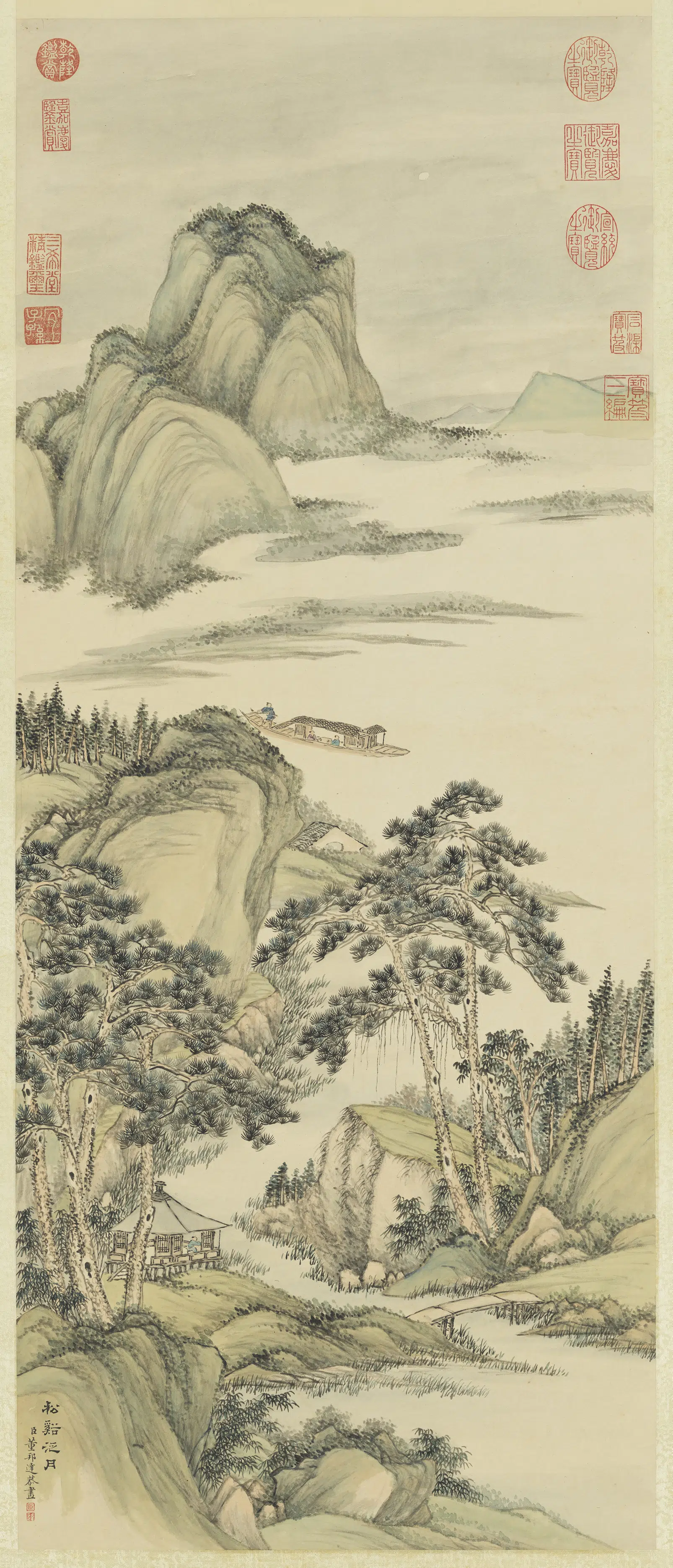 清代【董邦达】《松溪泛月图轴》