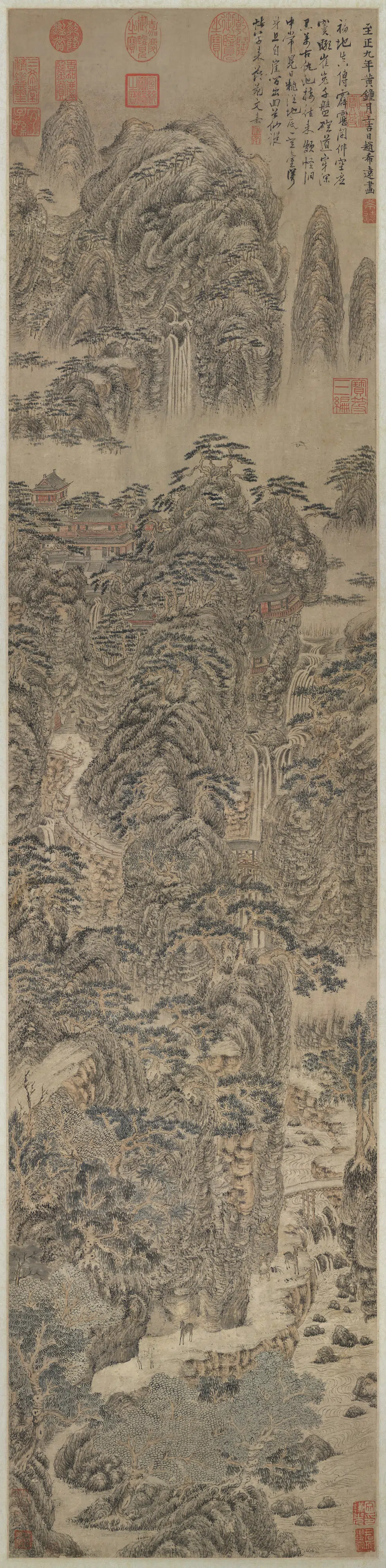 元代【赵希远】《画林峦福地图轴》