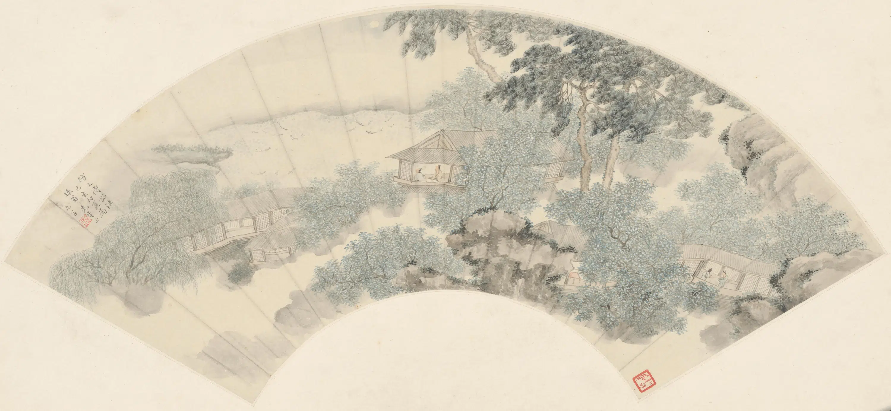 清代【几谷（明俭）】《山水人物扇面》 第1张