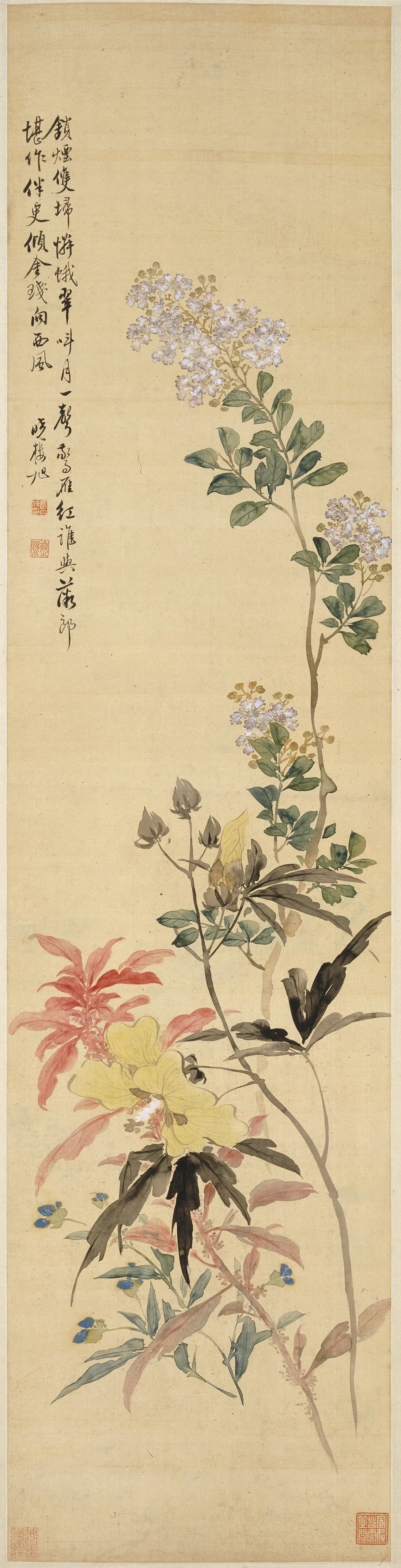 清代【费丹旭】《秋花图轴》