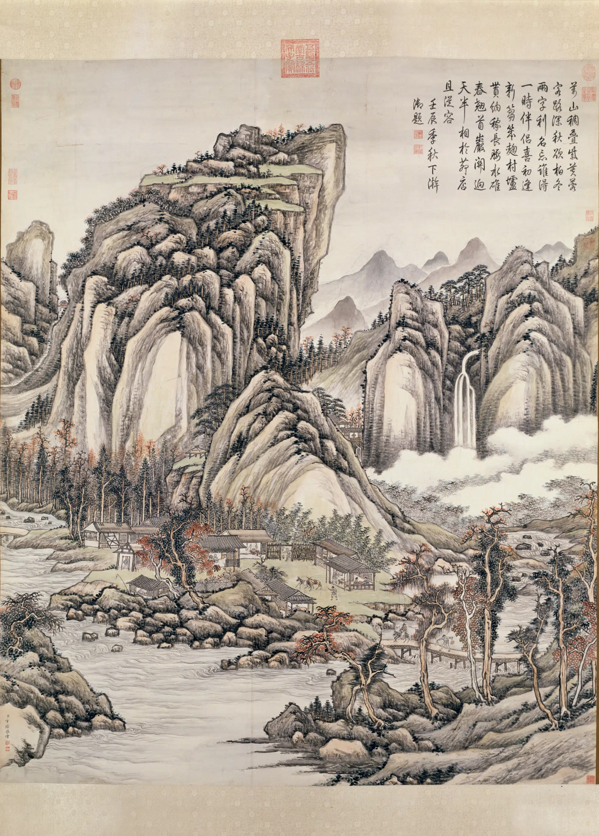 清代【方琮】《秋山行旅图轴》