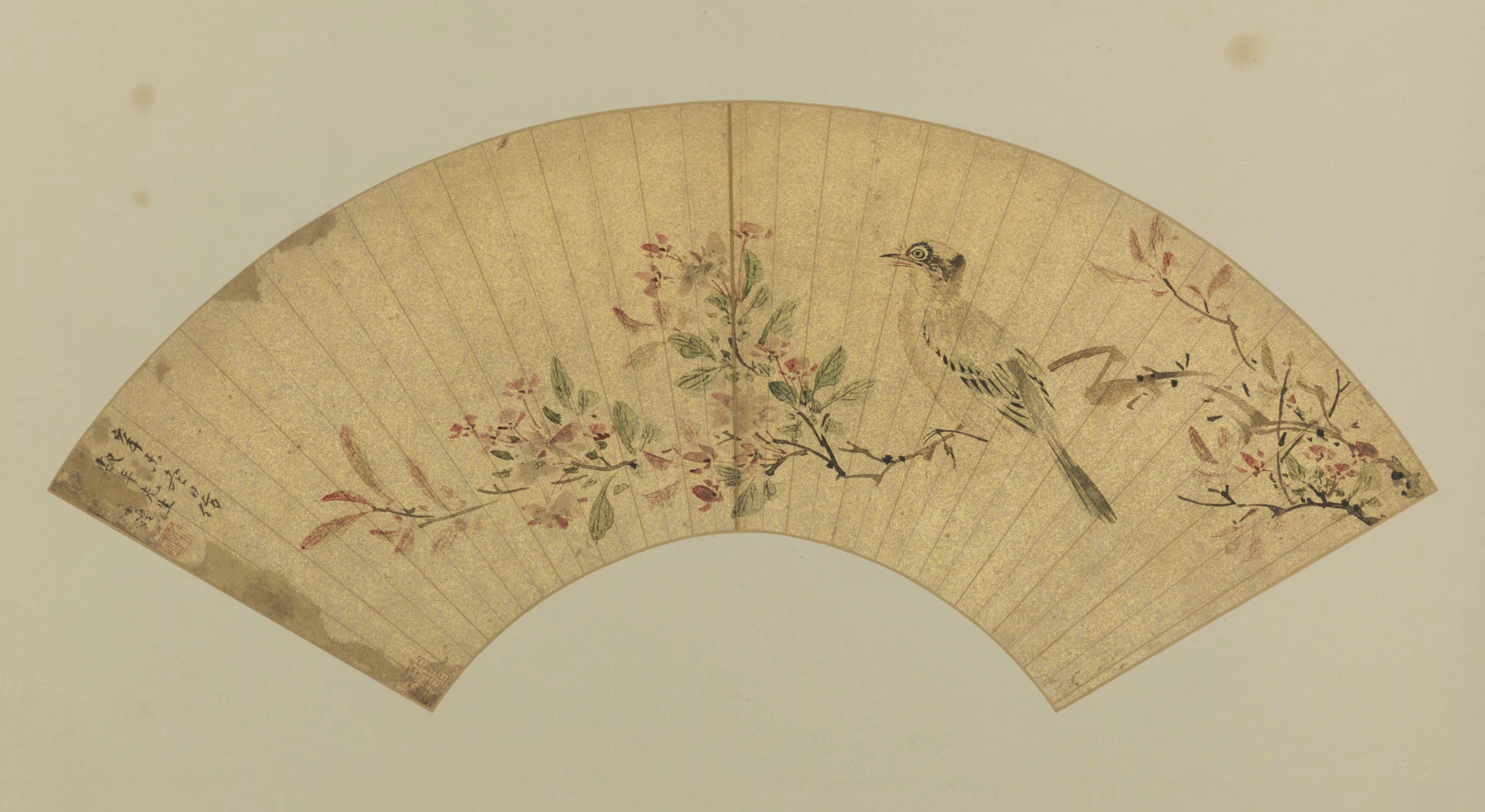 清代【王礼】《花鸟扇》