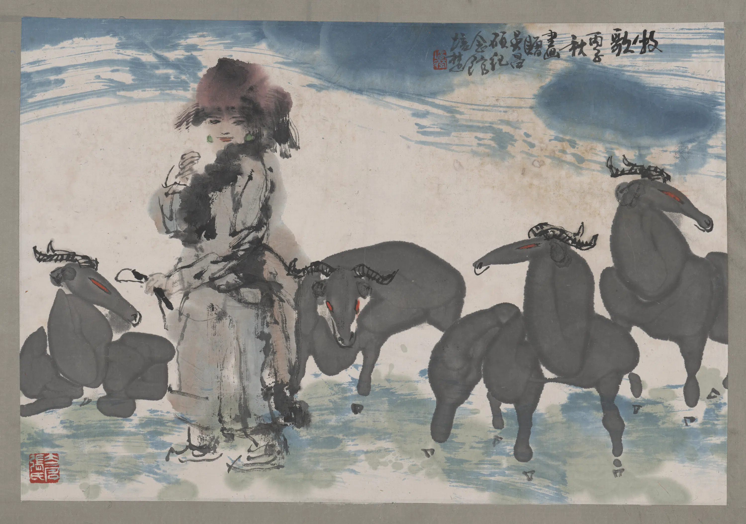 近现代【张培础】《绘画牧歌》