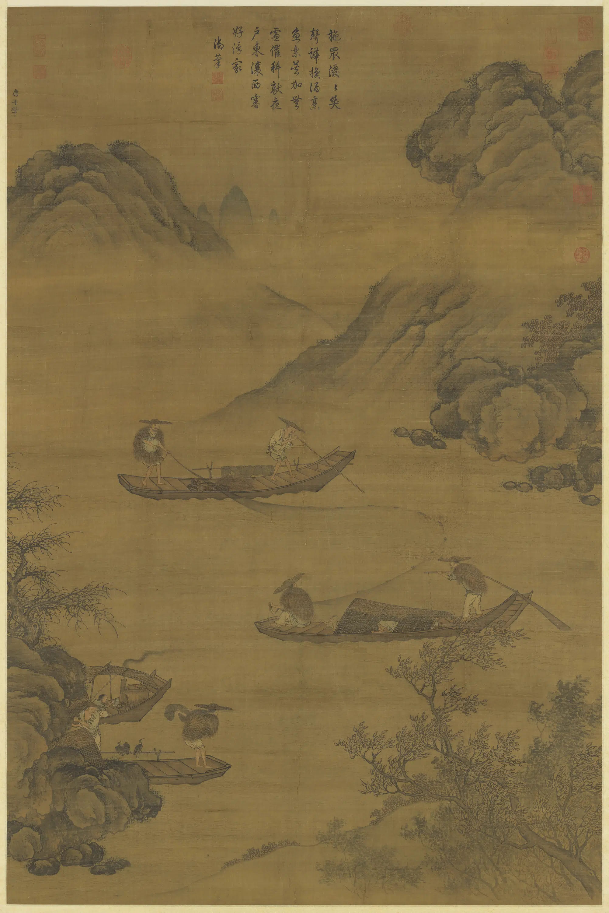 元朝【唐棣】《烟波渔乐图轴》