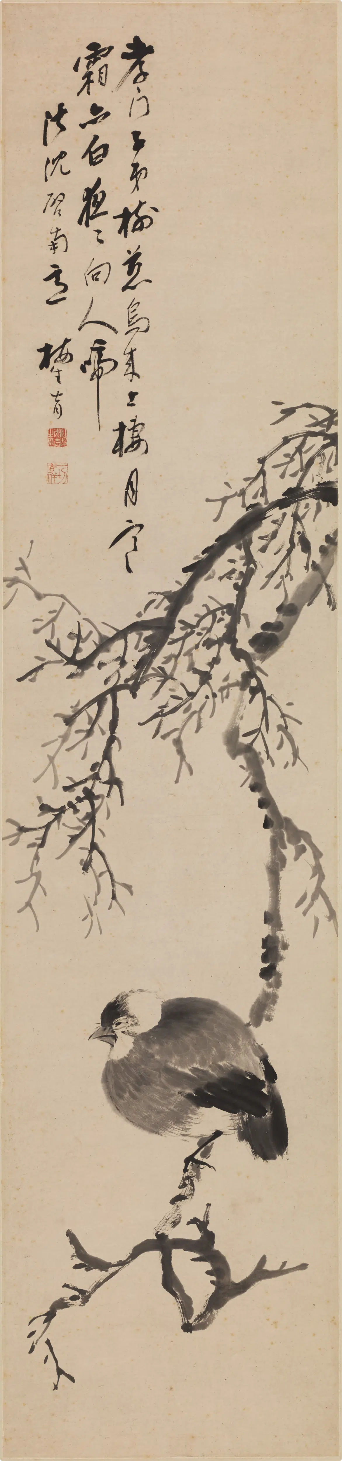 清代【李育】《枯木寒鸦图轴》