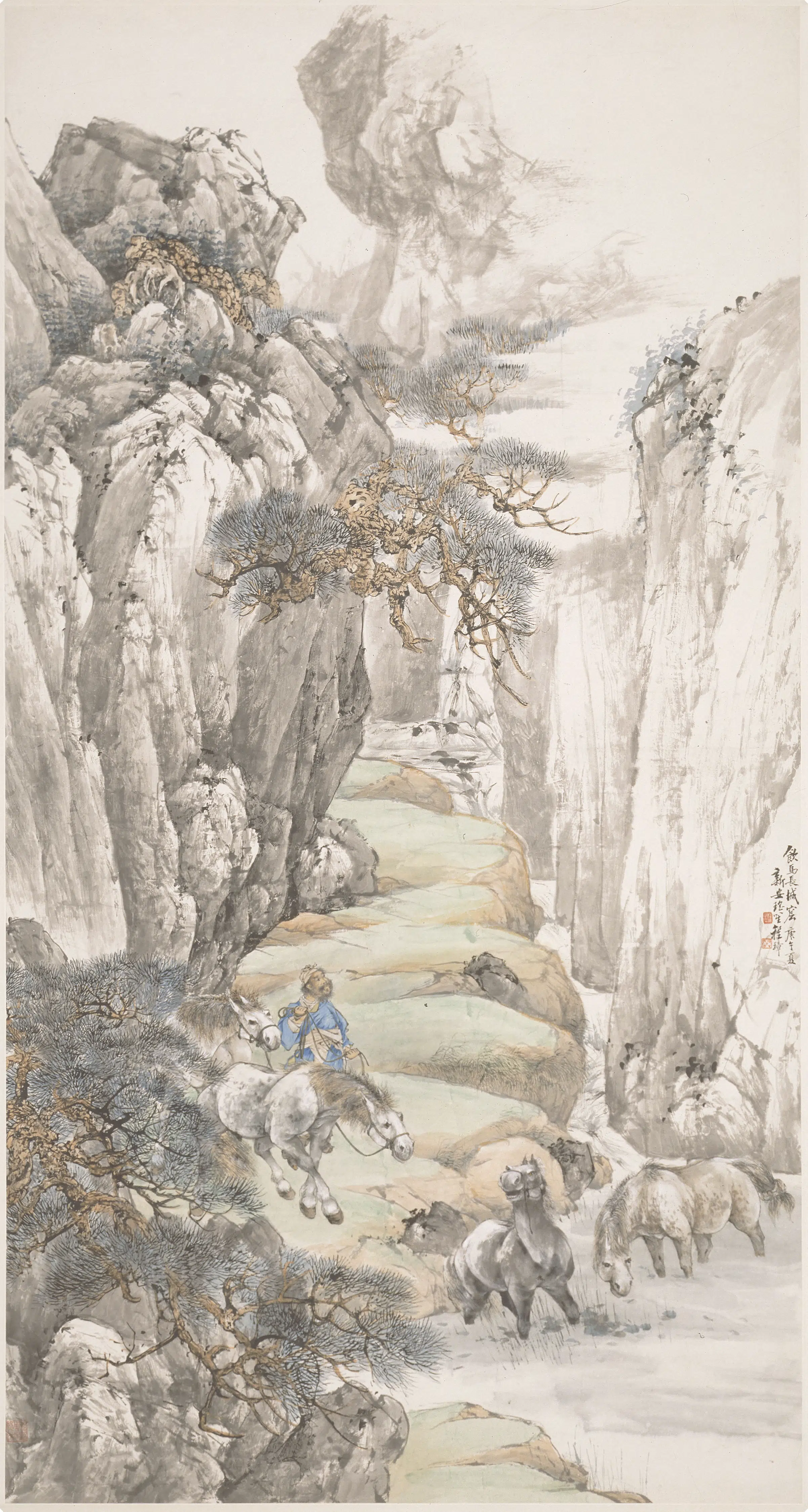 近现代【程璋】《饮马长城窟图轴》