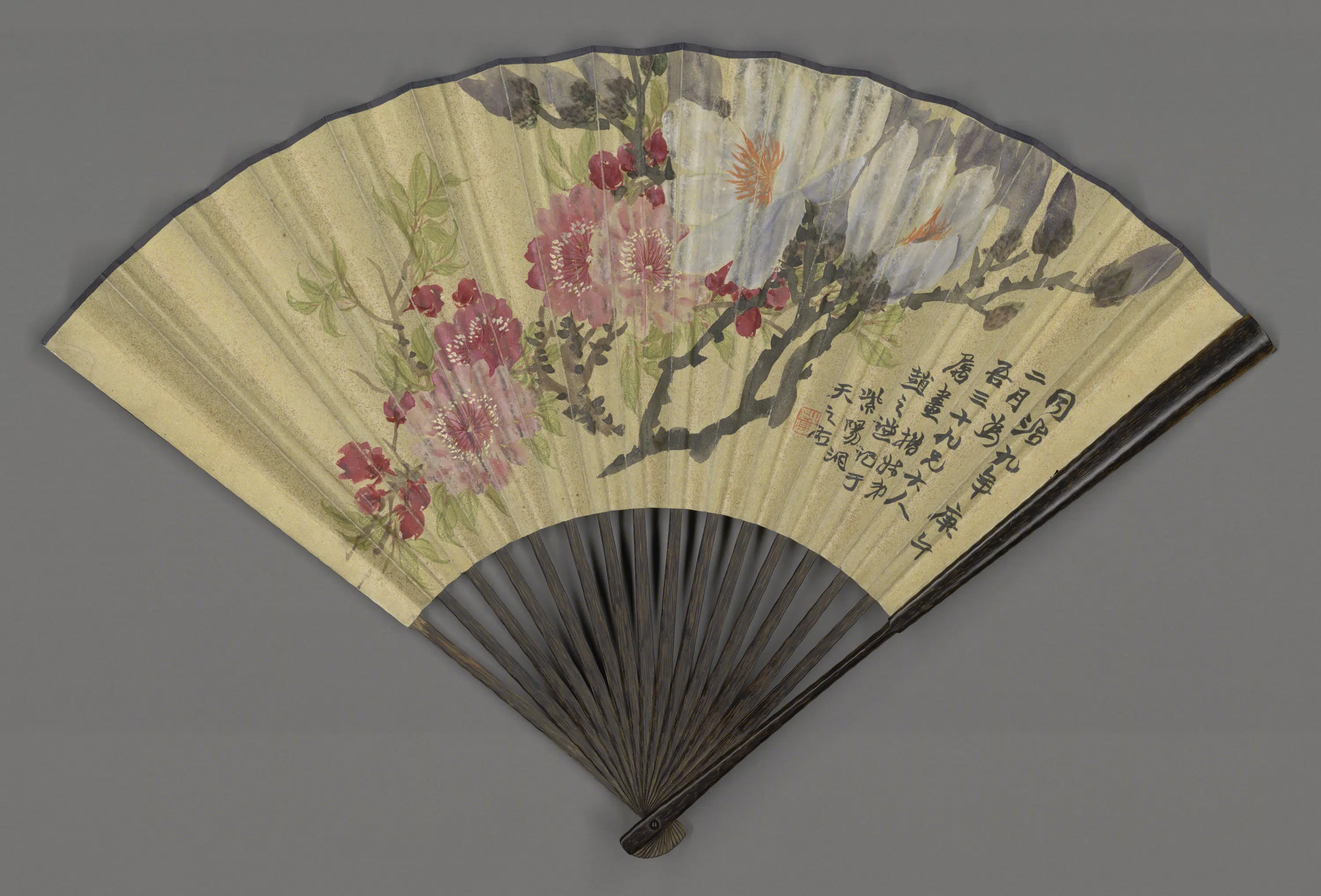 清代【赵之谦】《玉兰桃花图成扇》