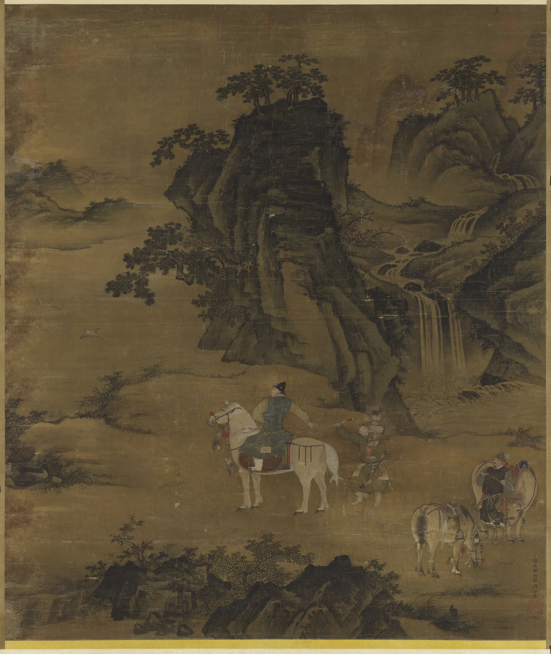 明朝【周全】《射雉图轴》 第1张