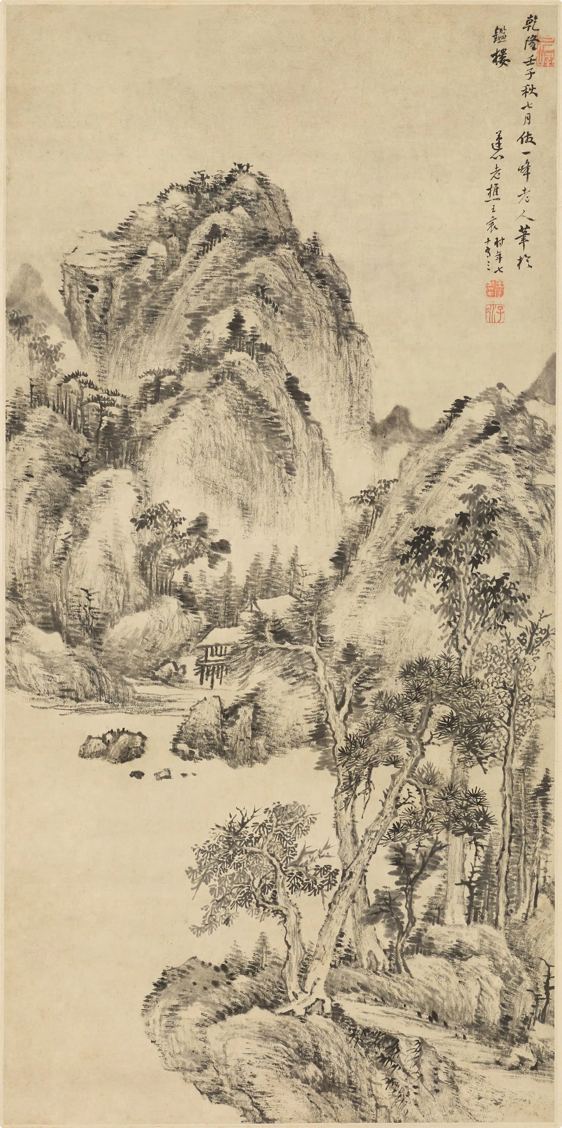 清代【王宸(蓬樵)】《仿一峰山水图轴》 第1张 清代【王宸(蓬樵)】《仿一峰山水图轴》 第1张