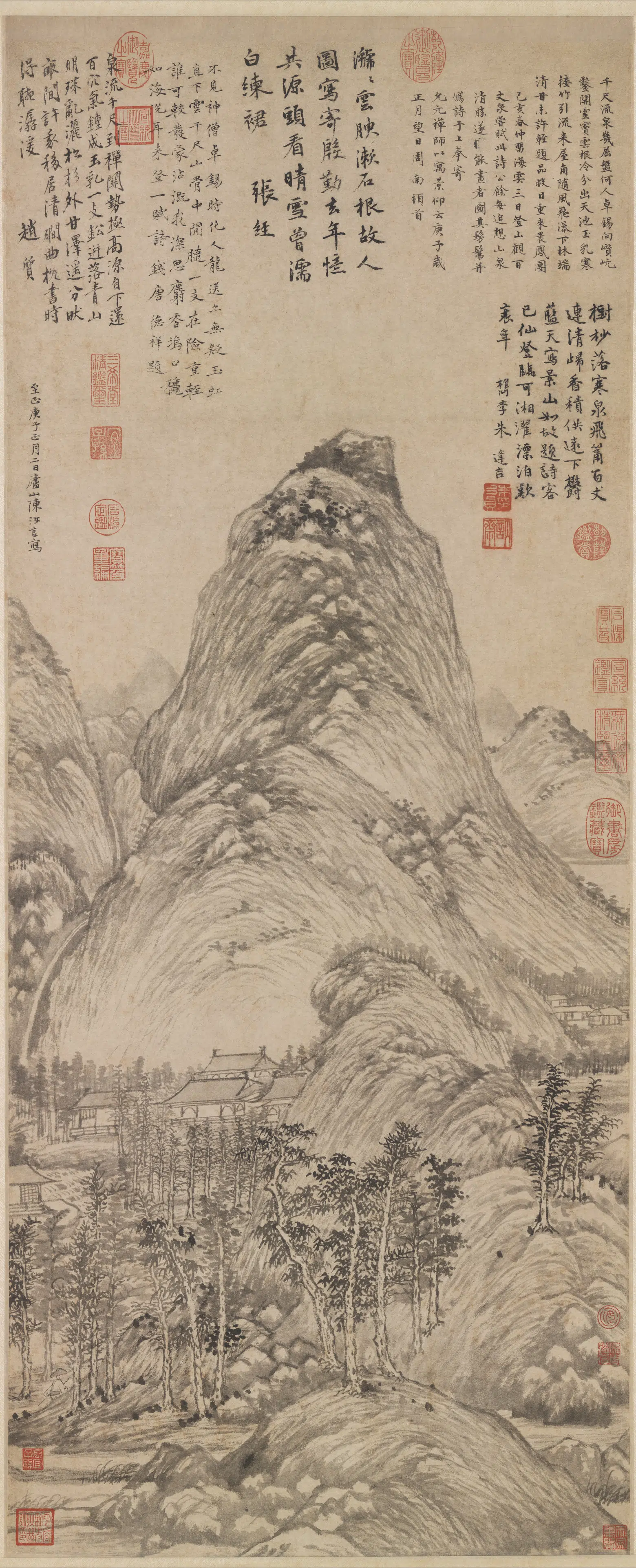 元代【陈汝言】《百丈泉图轴》