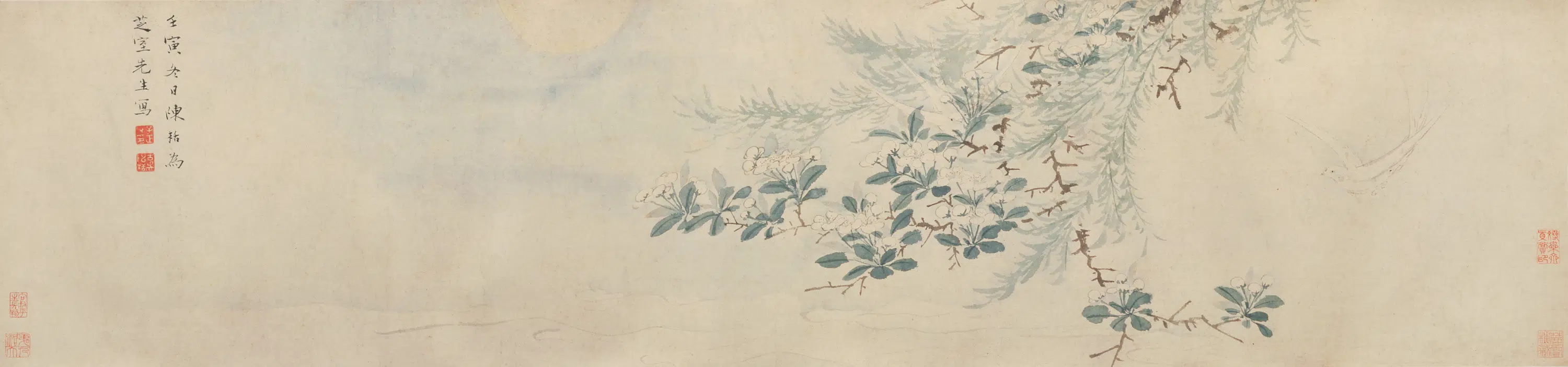 明朝【陈栝】《梨花白燕图卷》
