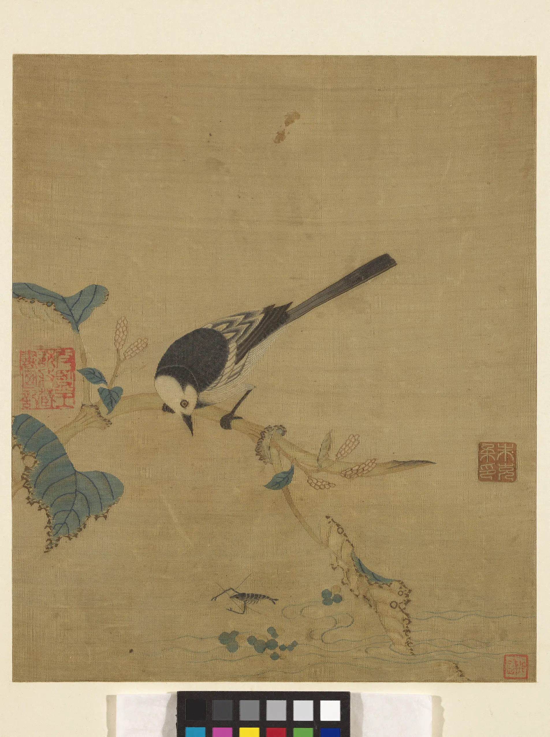 宋朝【朱克柔】《镂绘集锦册-鹡鸰红蓼》