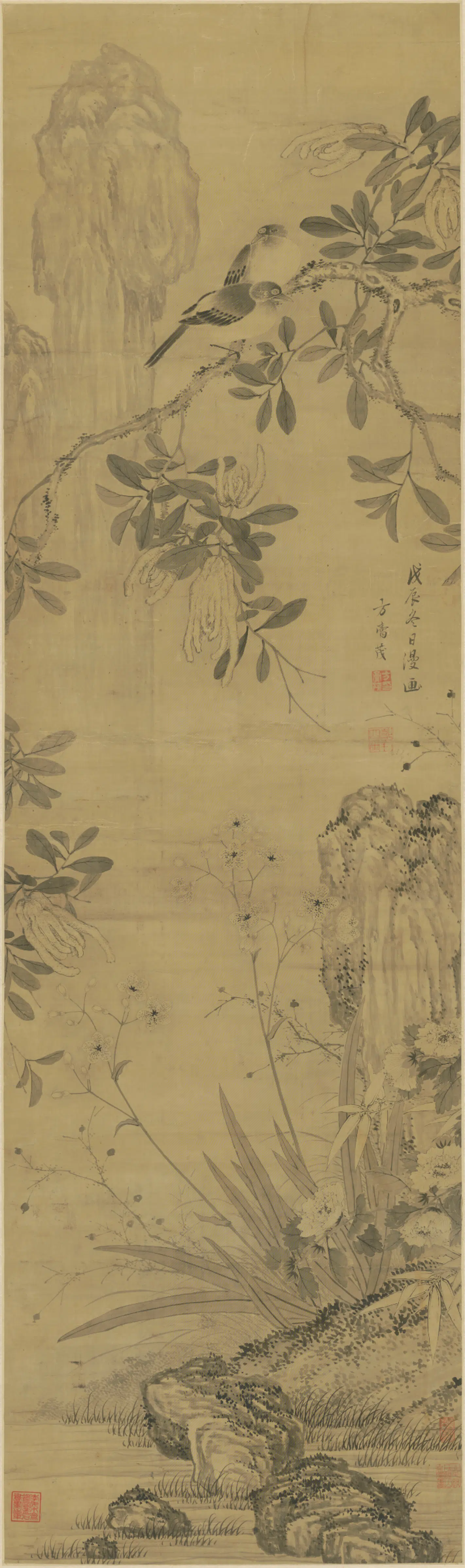 清代【方膏茂】《花鸟图轴》