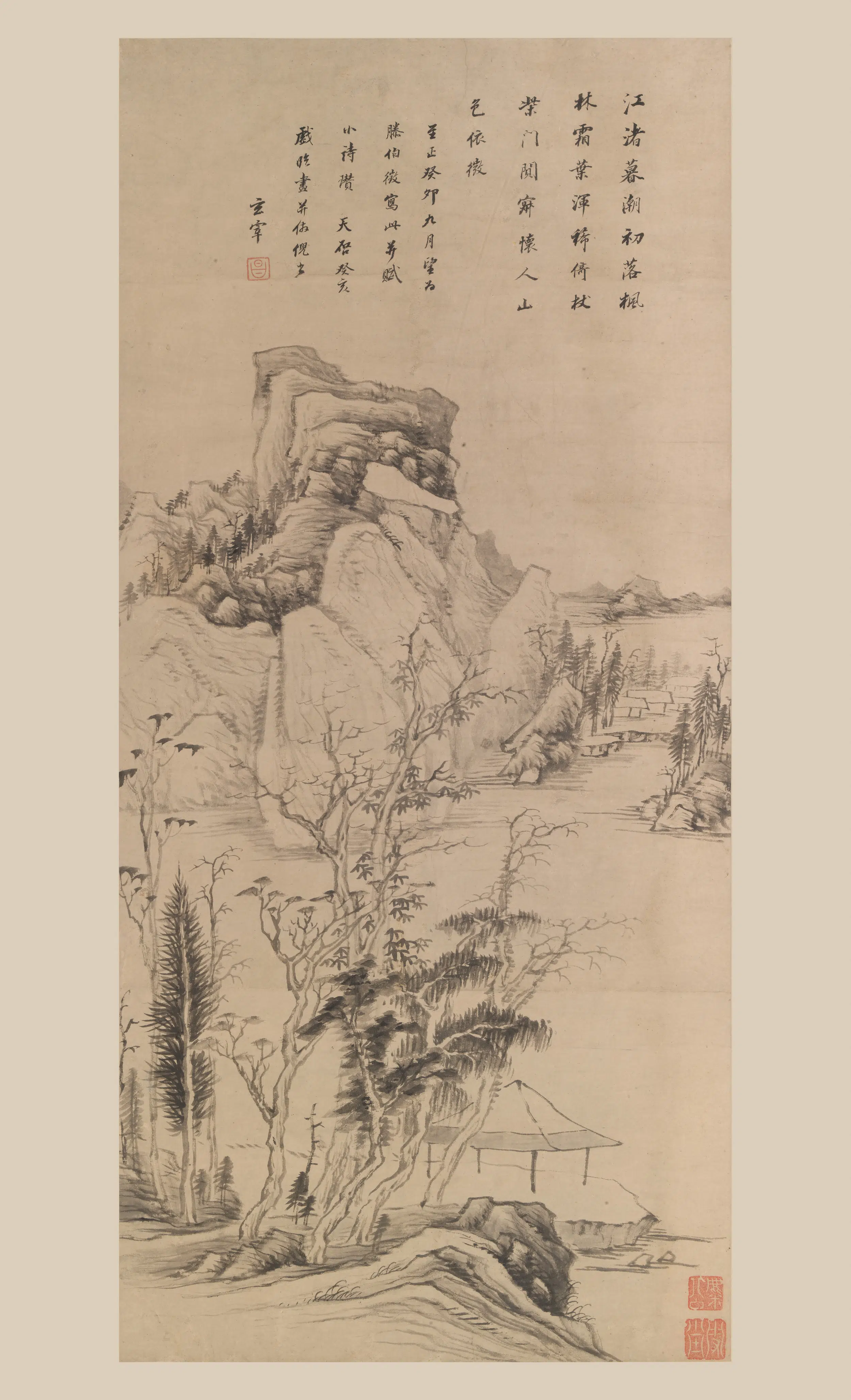 明朝【董其昌】《临云林山水轴》