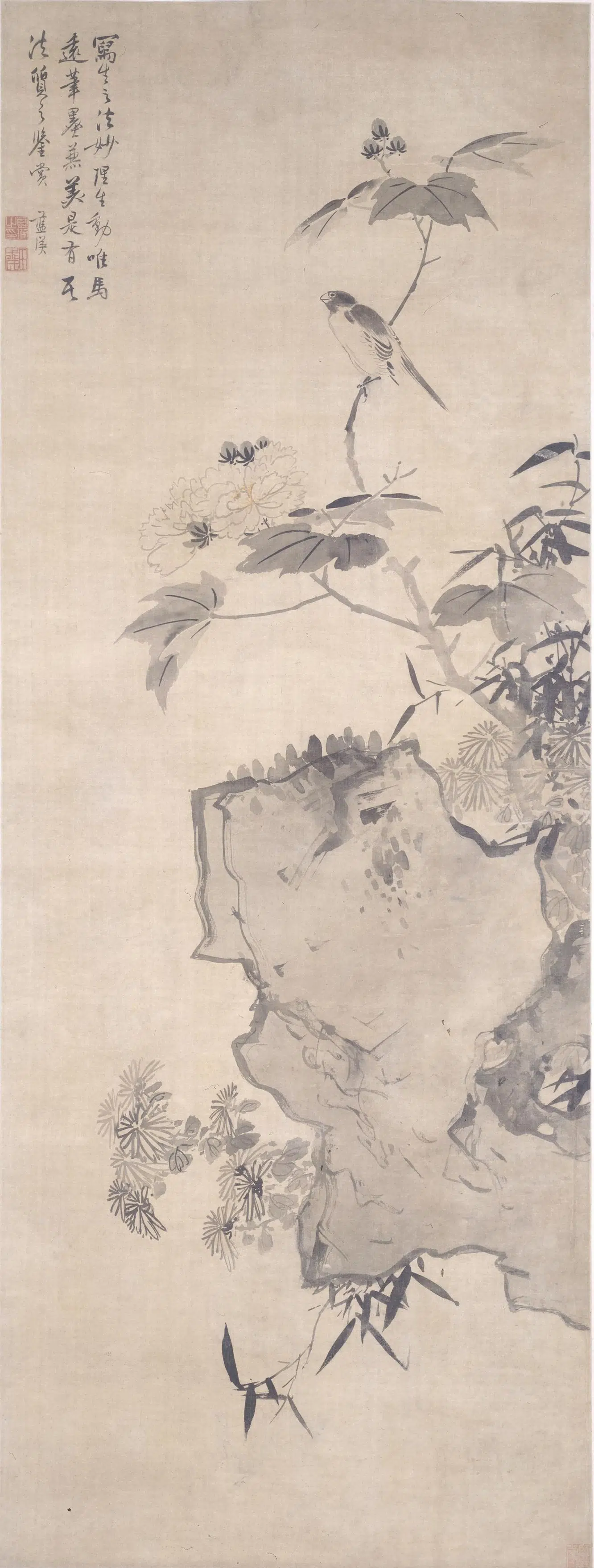 明朝【蓝瑛】《拒霜秋鸟图轴》
