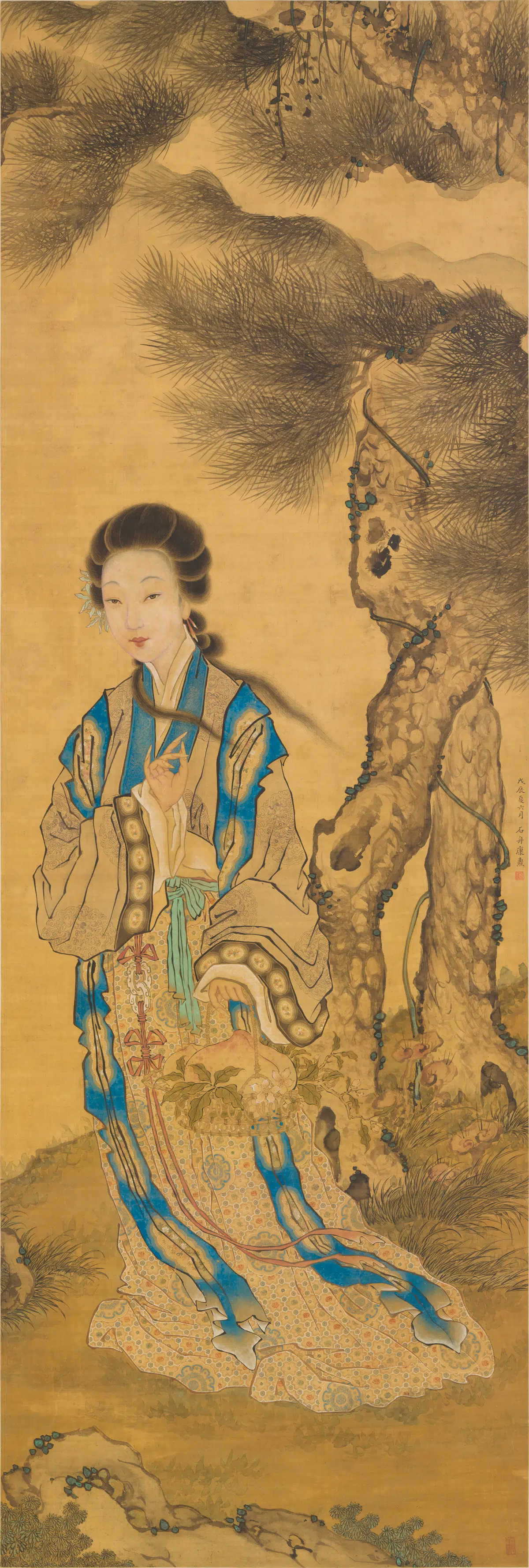 清代【康涛（康焘）】《麻姑献寿图轴》