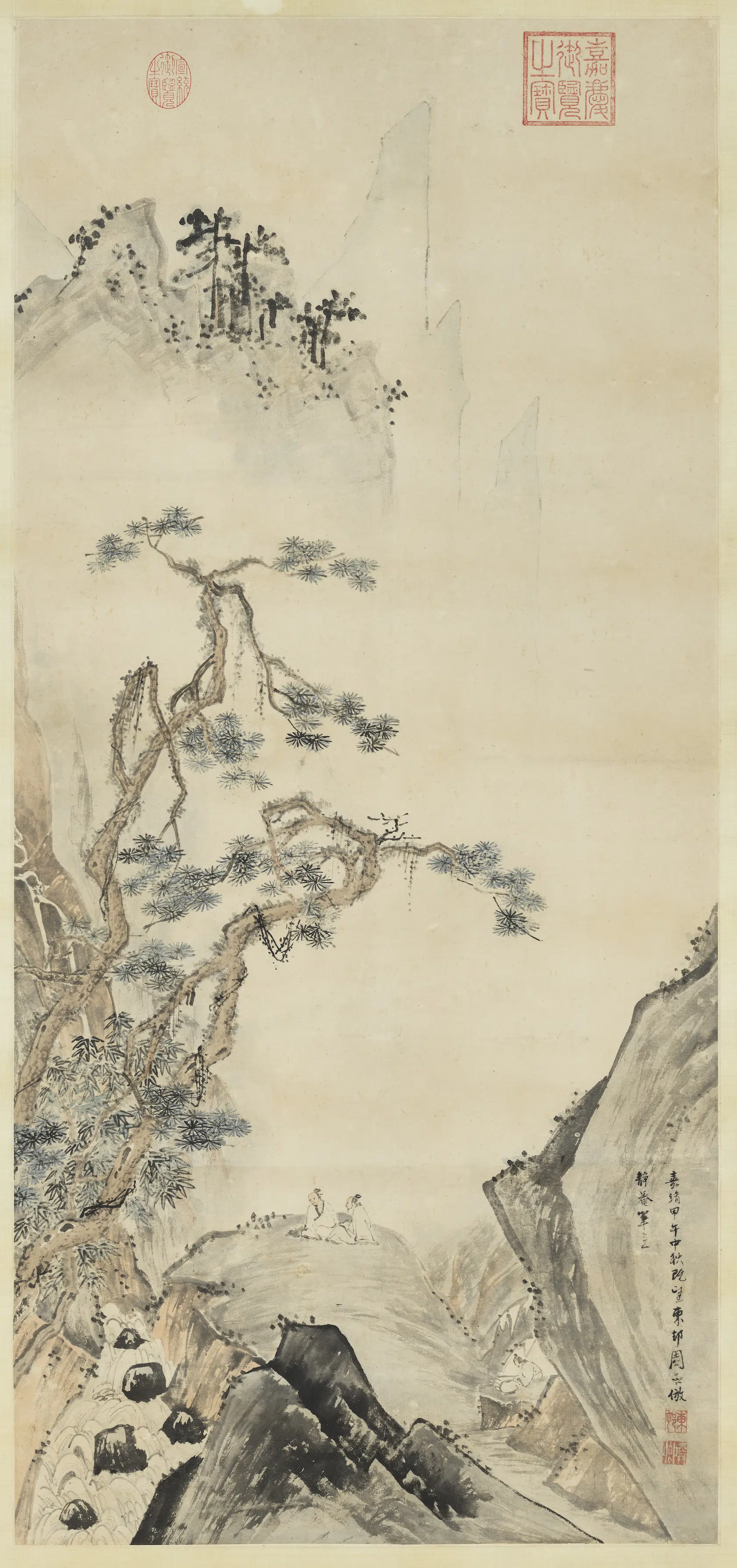 明朝【周臣】《松泉诗思图轴》