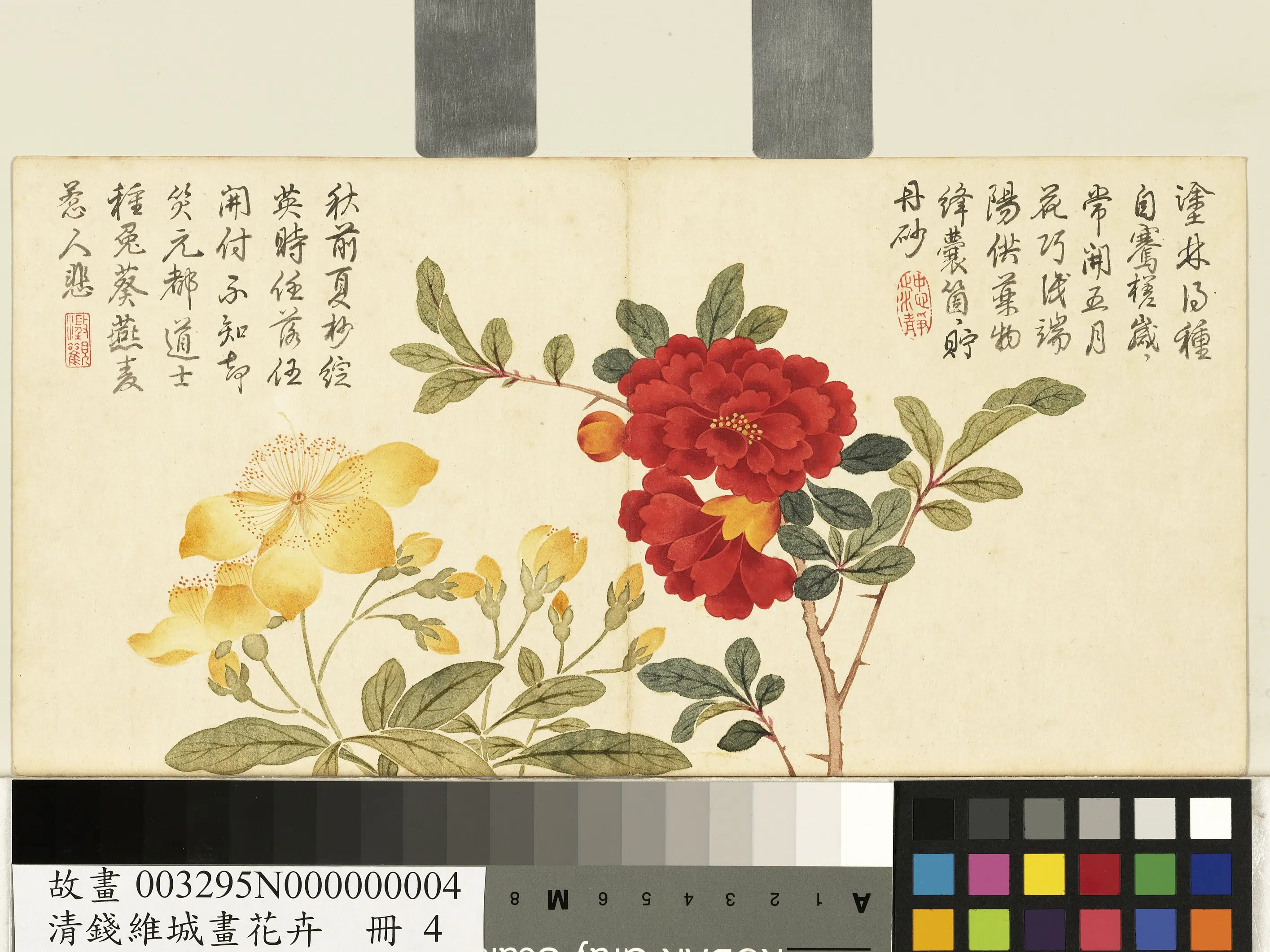 清代【钱维城】《画花卉册-桃花石榴》