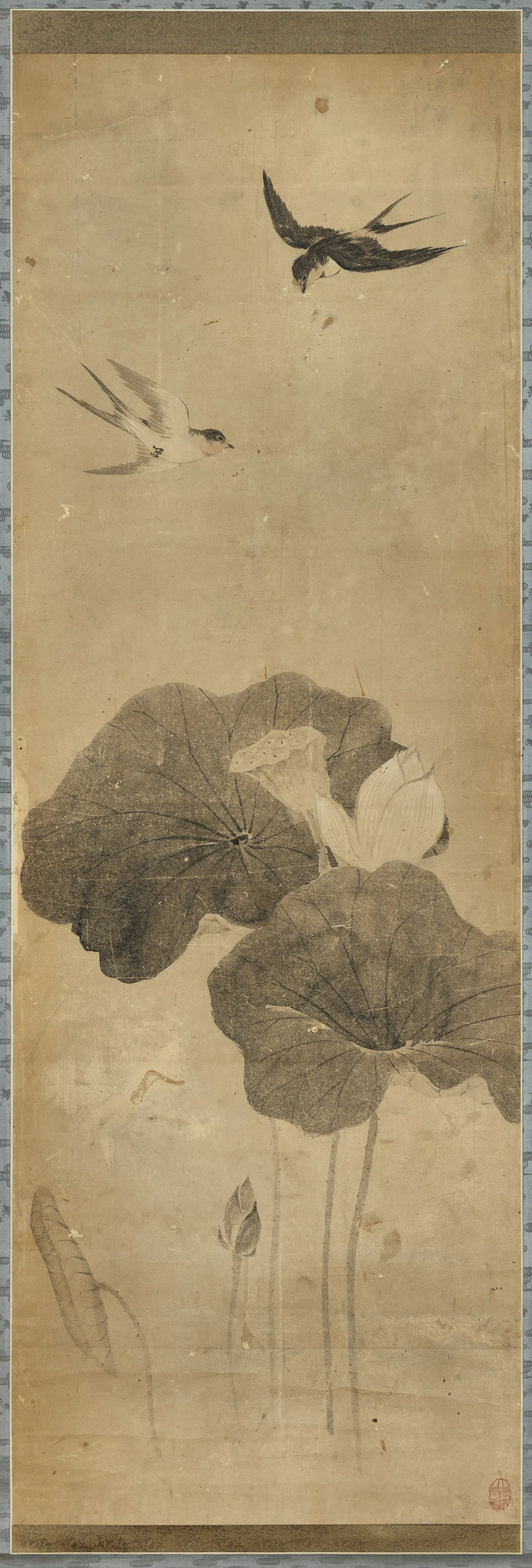 《无款荷花双燕图轴》