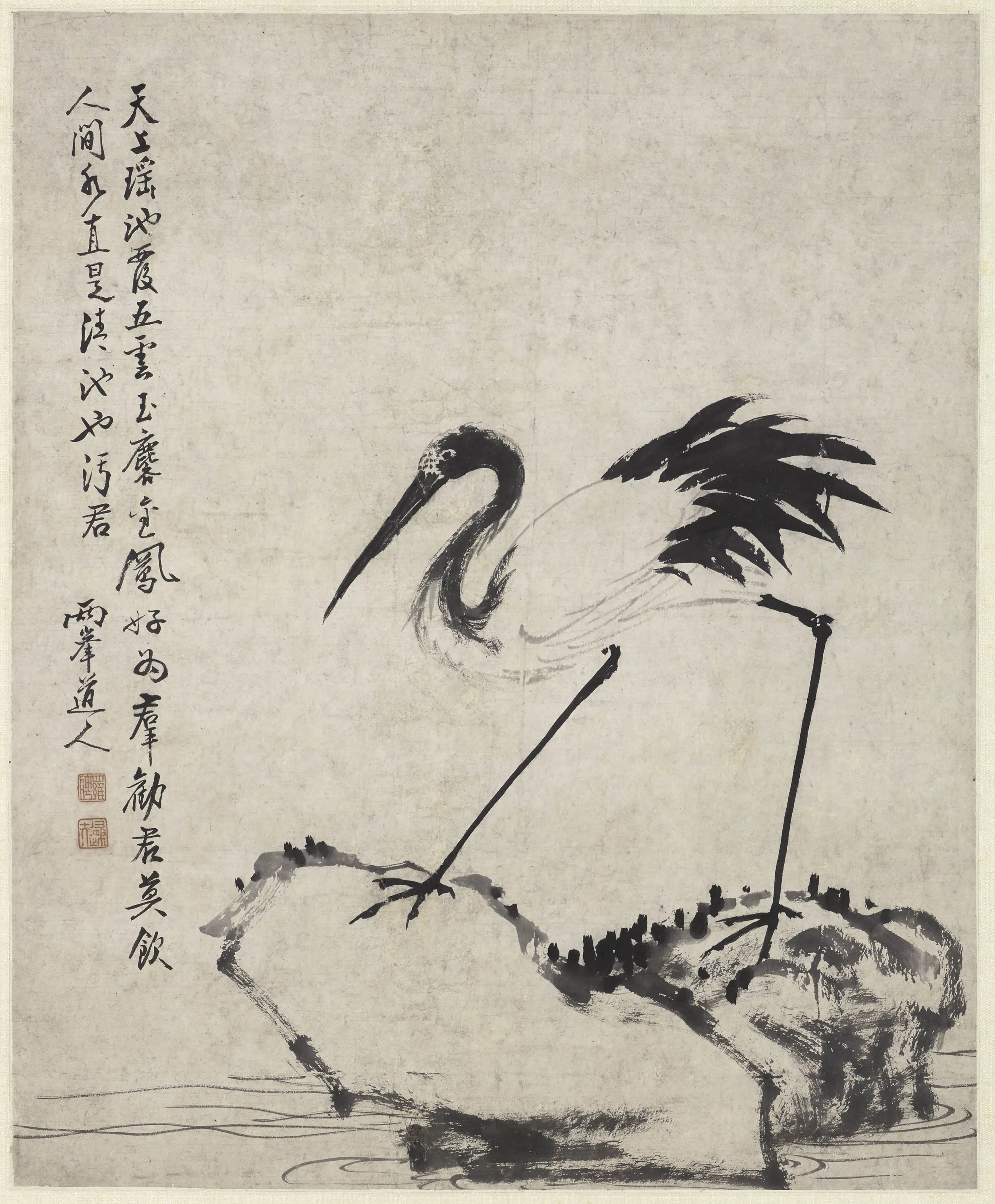 清代【罗聘】《鹤石图轴》