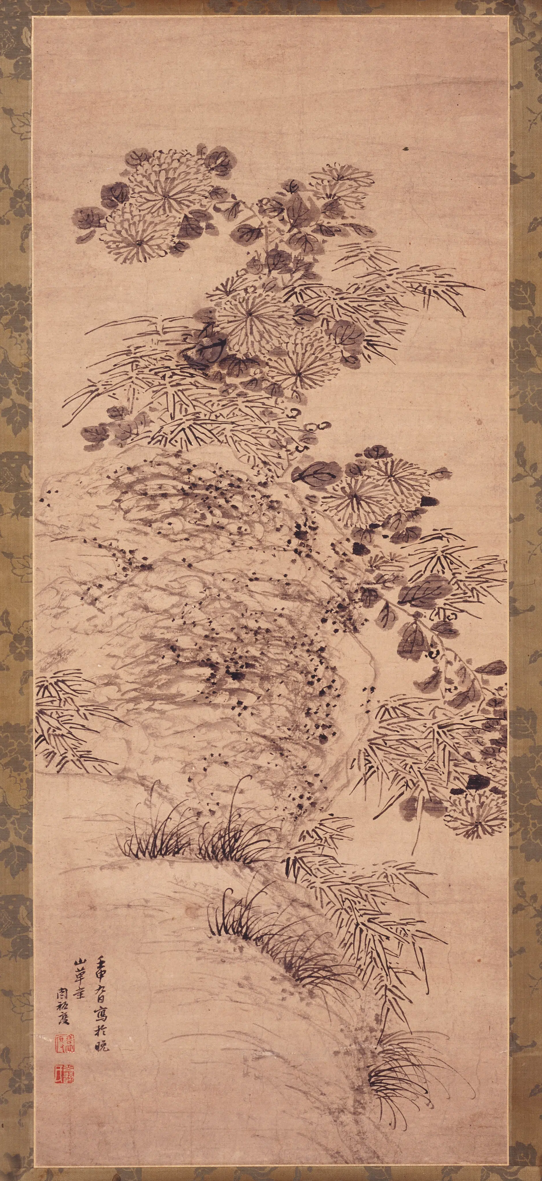 明朝【周裕度】《菊石图轴》