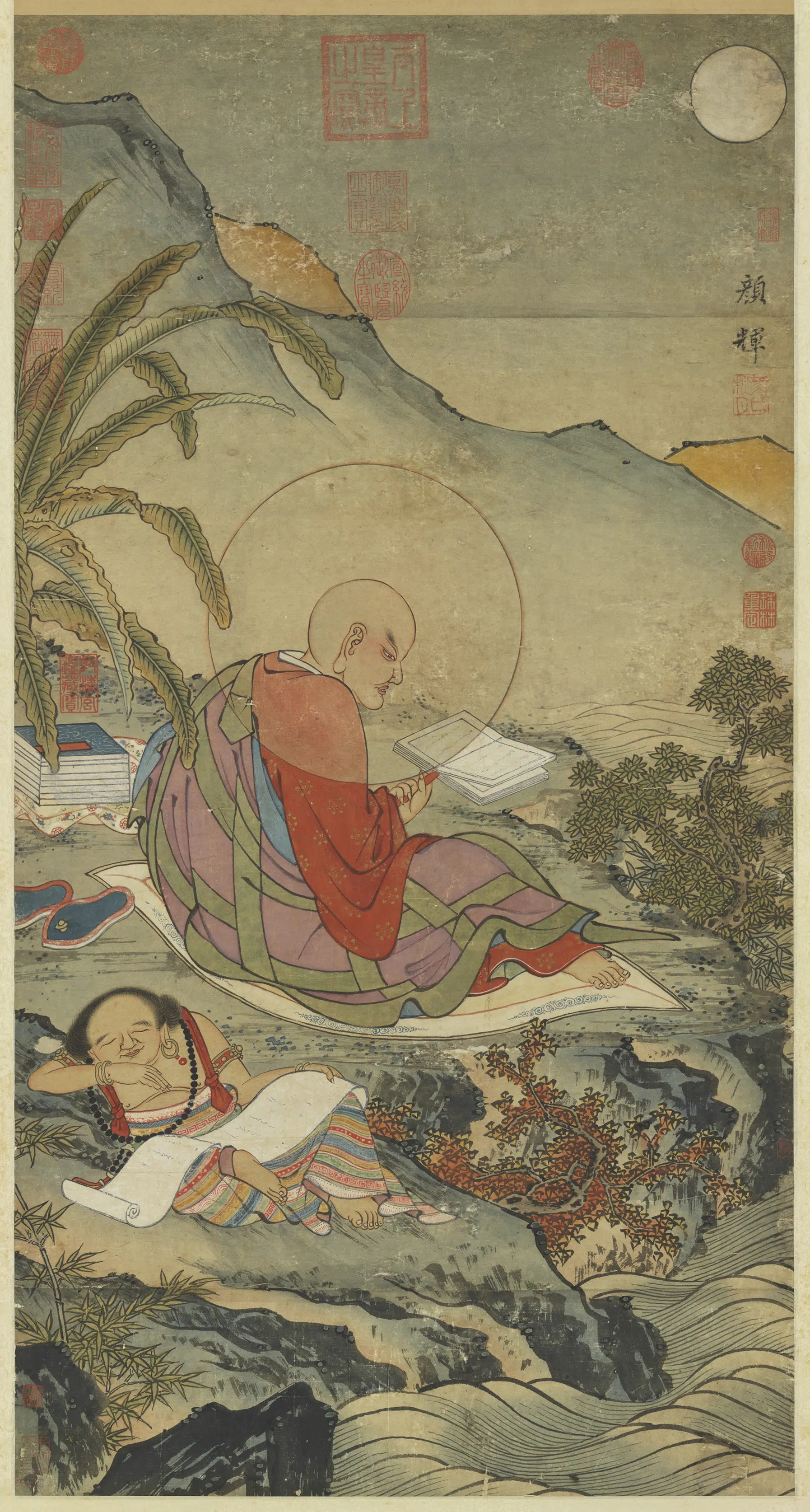 元朝【颜辉】《月下补经图轴》
