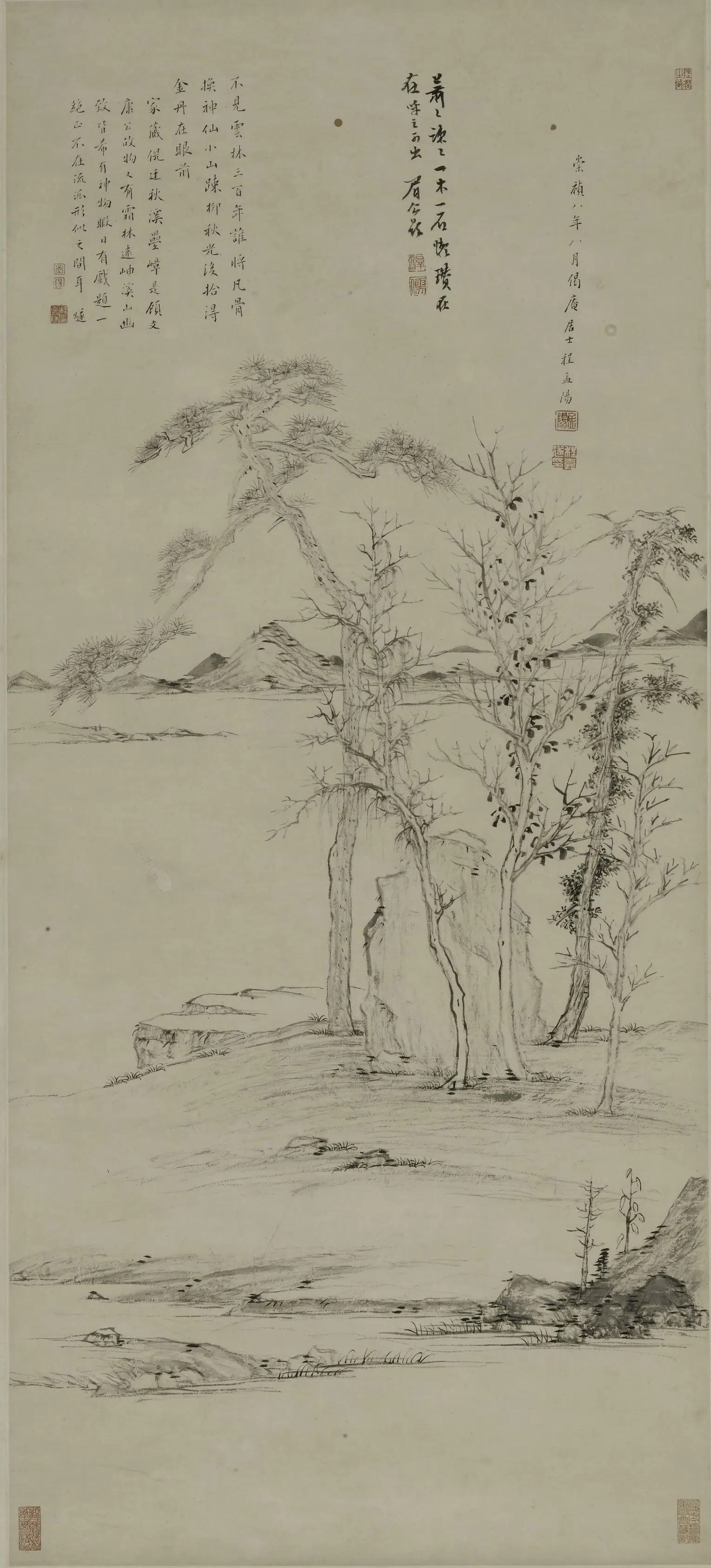 明朝【程嘉燧】《霜林远岫图轴》