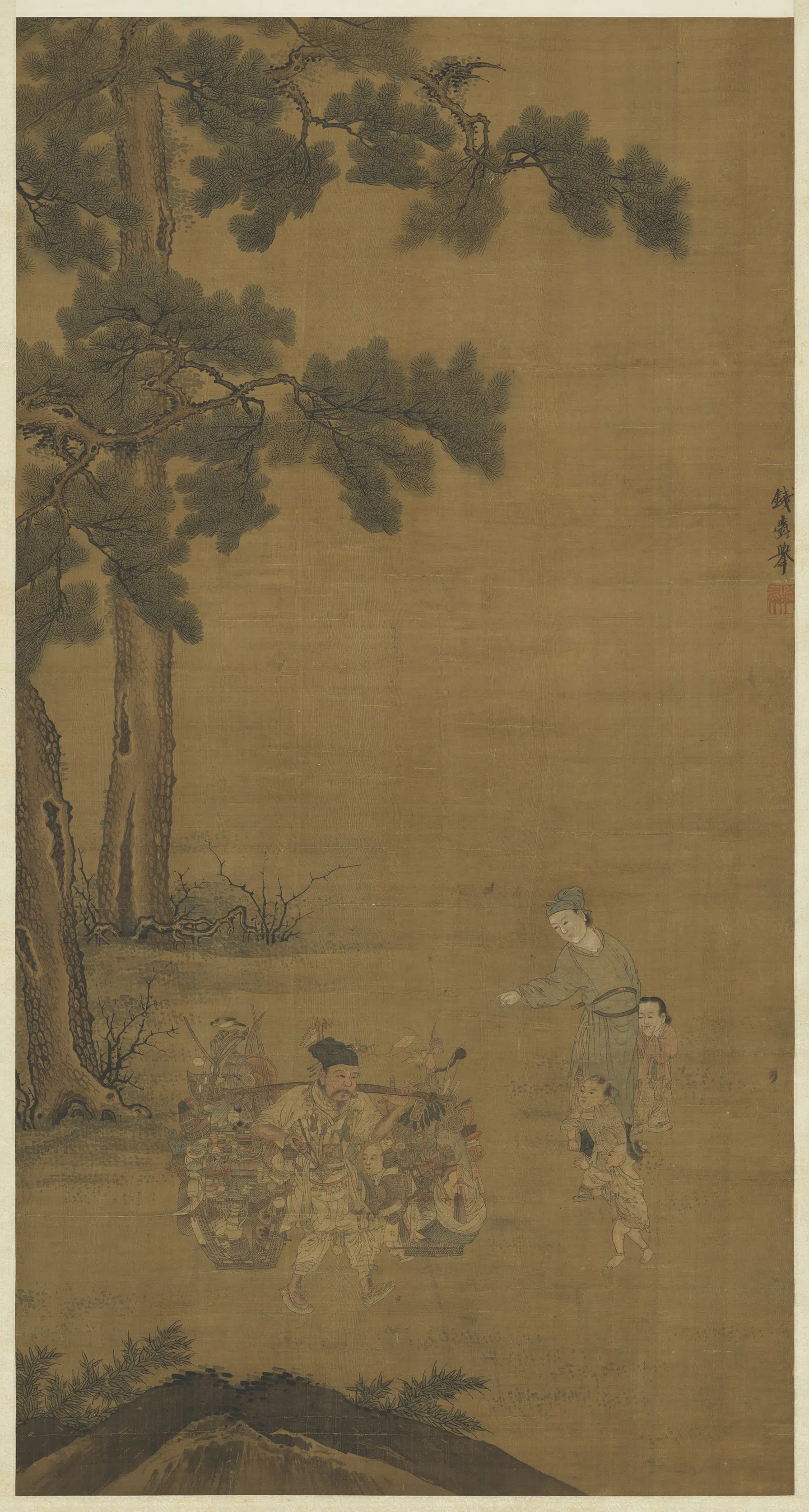 宋-元朝【钱选】《画货郎图轴》