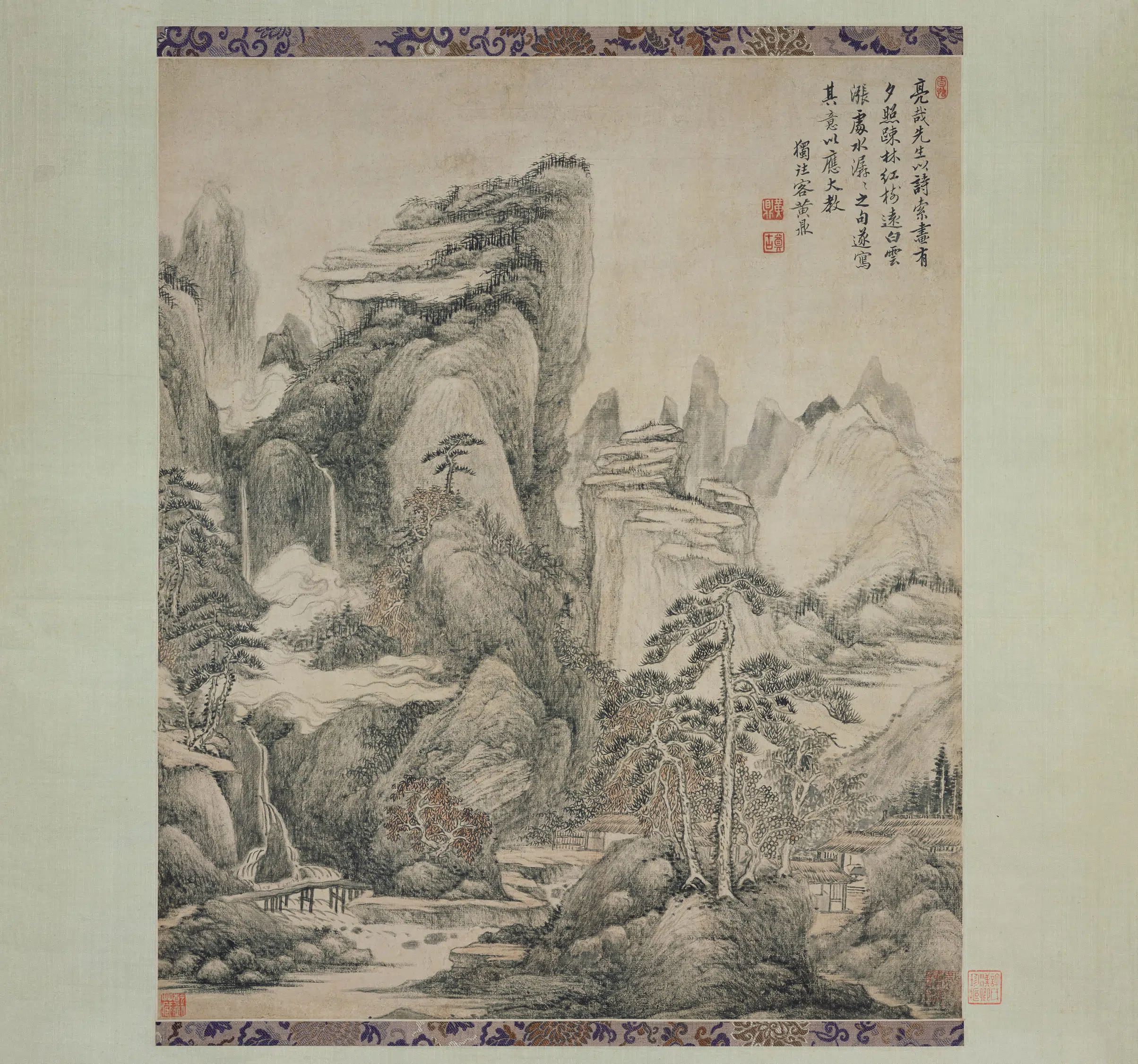 清代【黄鼎】《夕照疏林图轴》