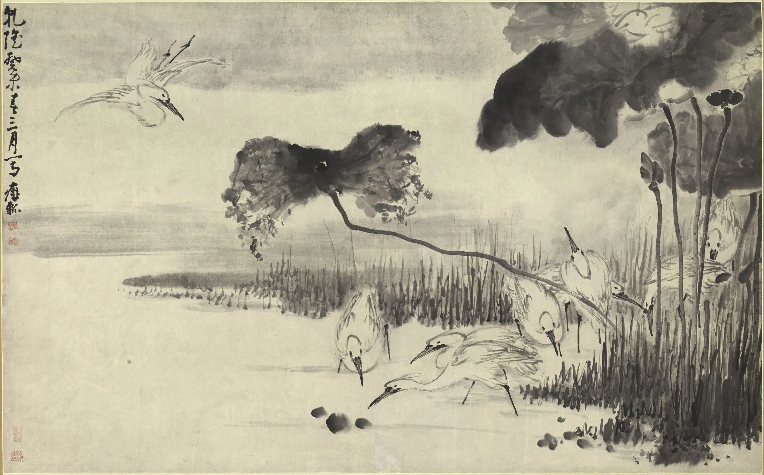 清代【黄慎】《莲鹭图轴》