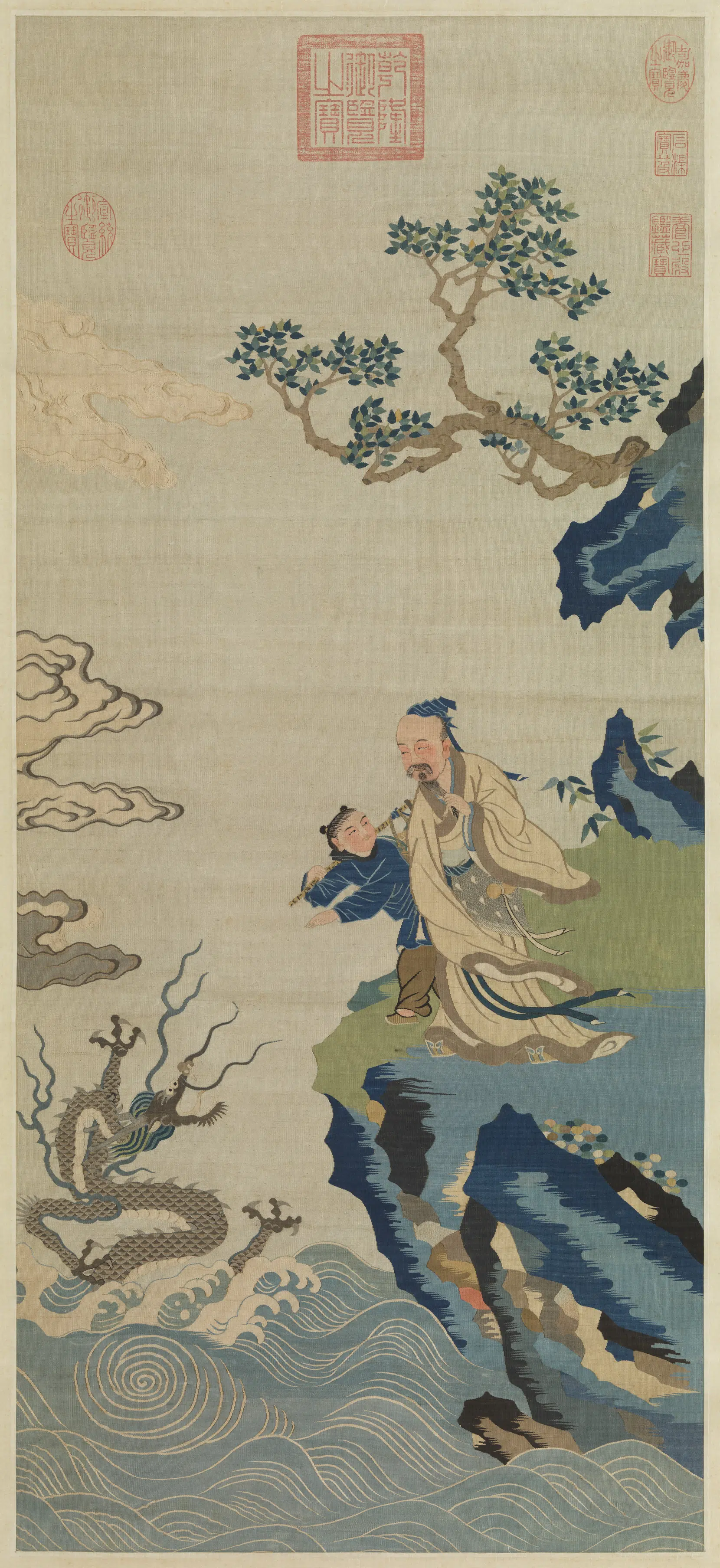 明朝《明缂丝竹杖化龙图轴》