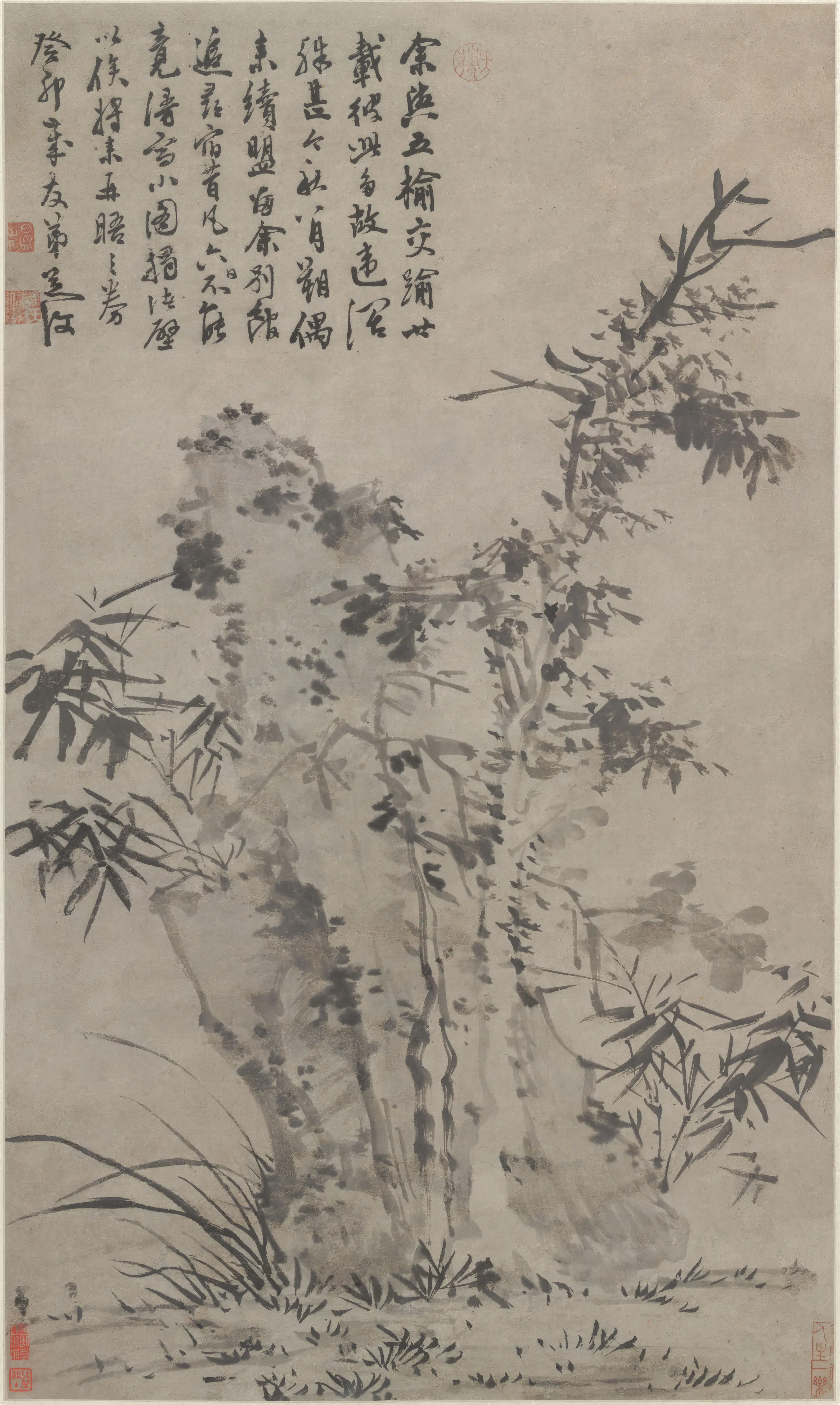 明朝【陈淳（道复）】《枯木竹石图轴》