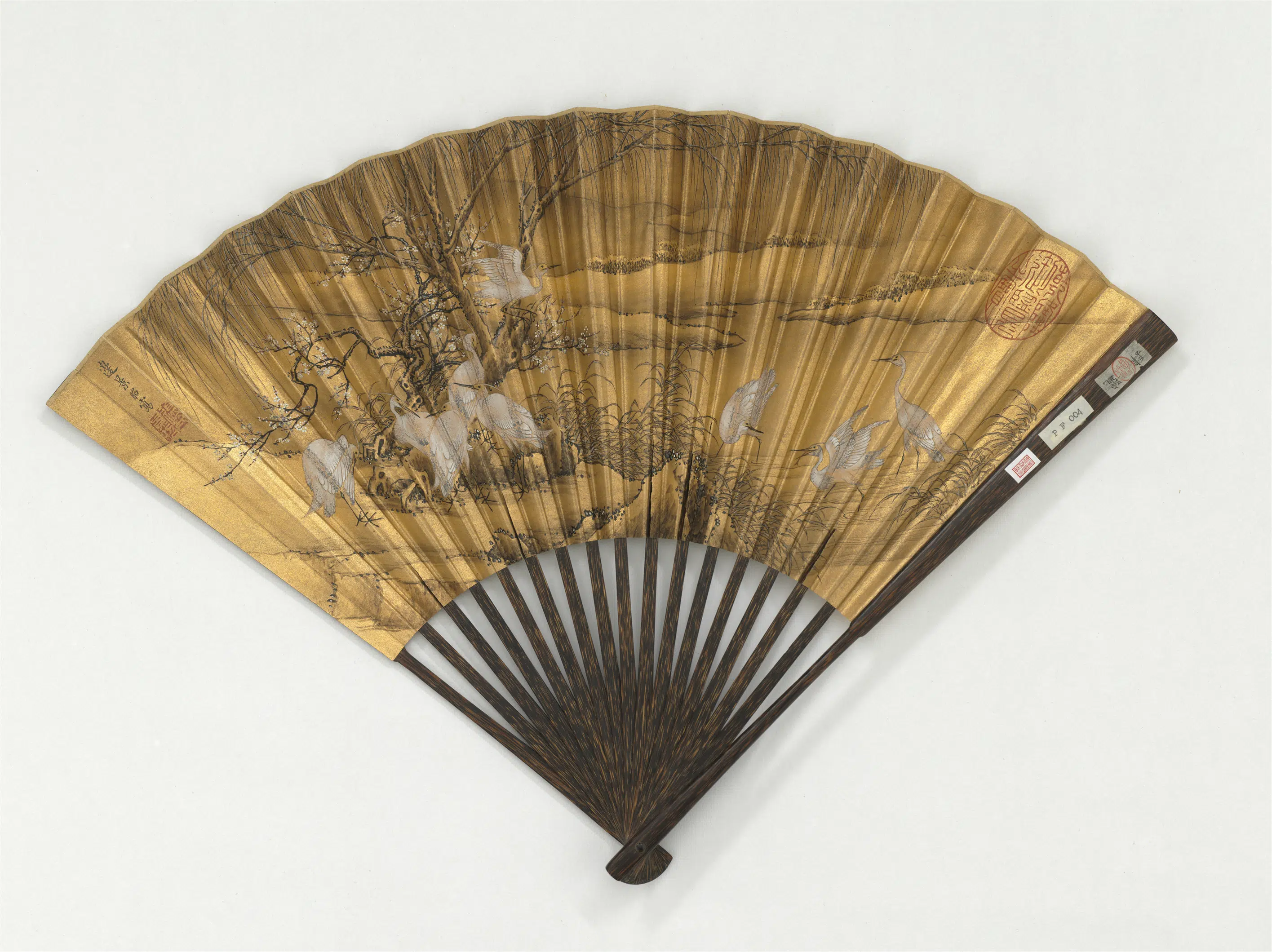 明朝【边景昭(文进)】《画九思图-成扇》 第1张 明朝【边景昭(文进)】《画九思图-成扇》 第1张
