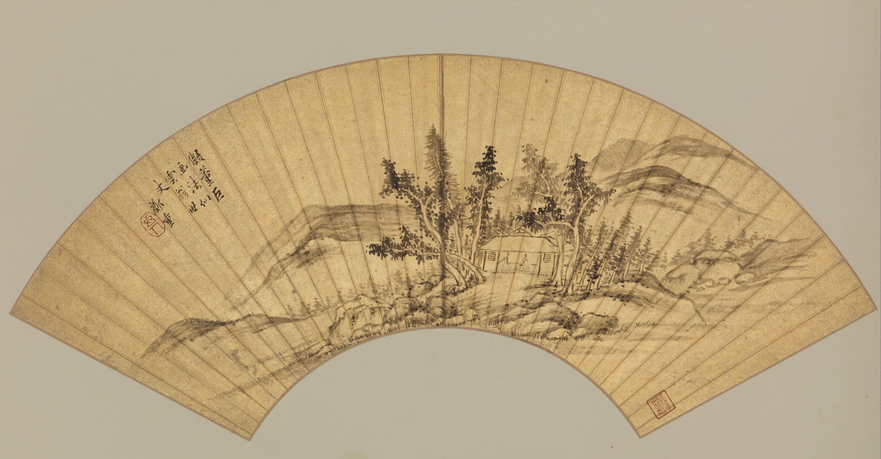 明朝【郑重】《仿董巨山水扇》