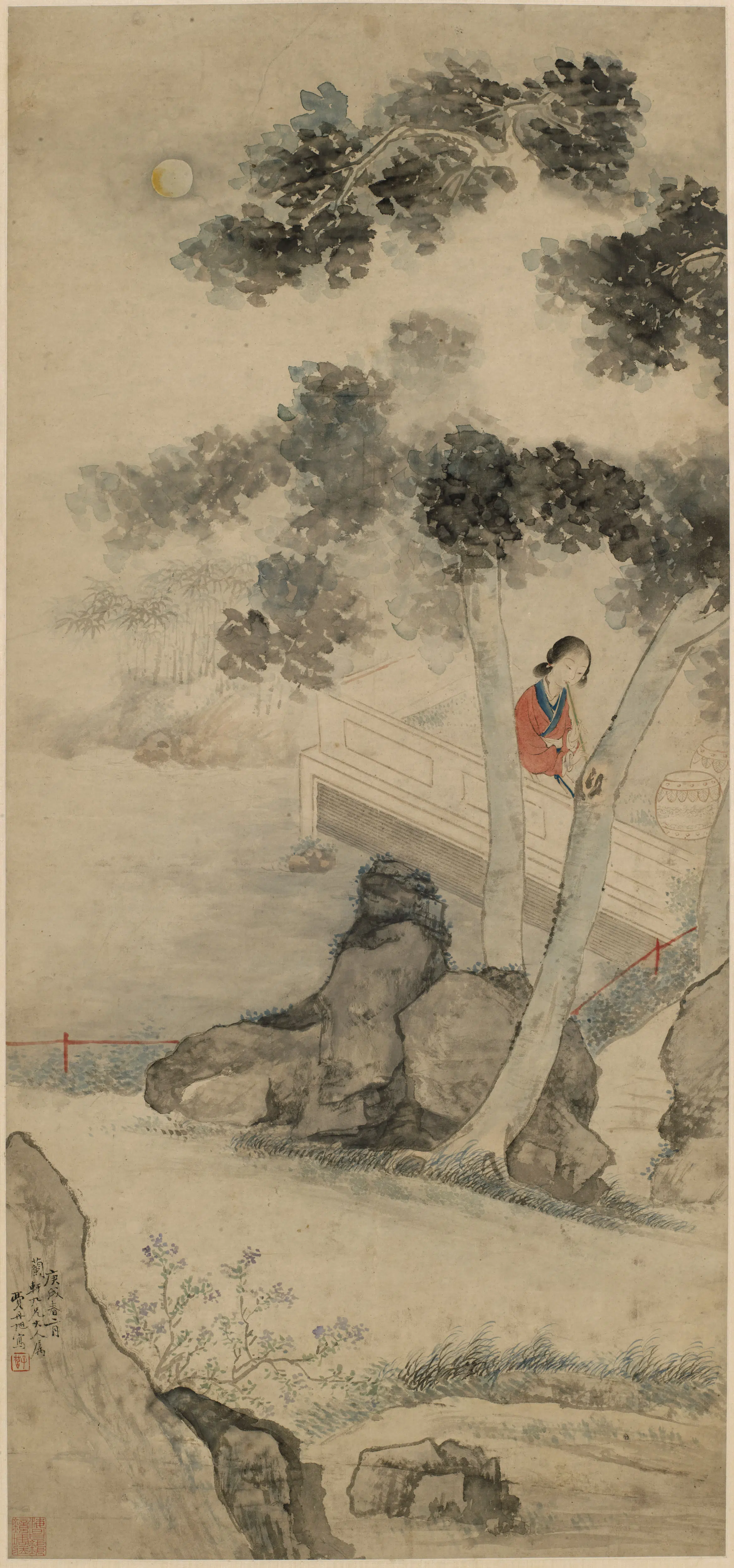 清代【费丹旭】《吹萧图轴》