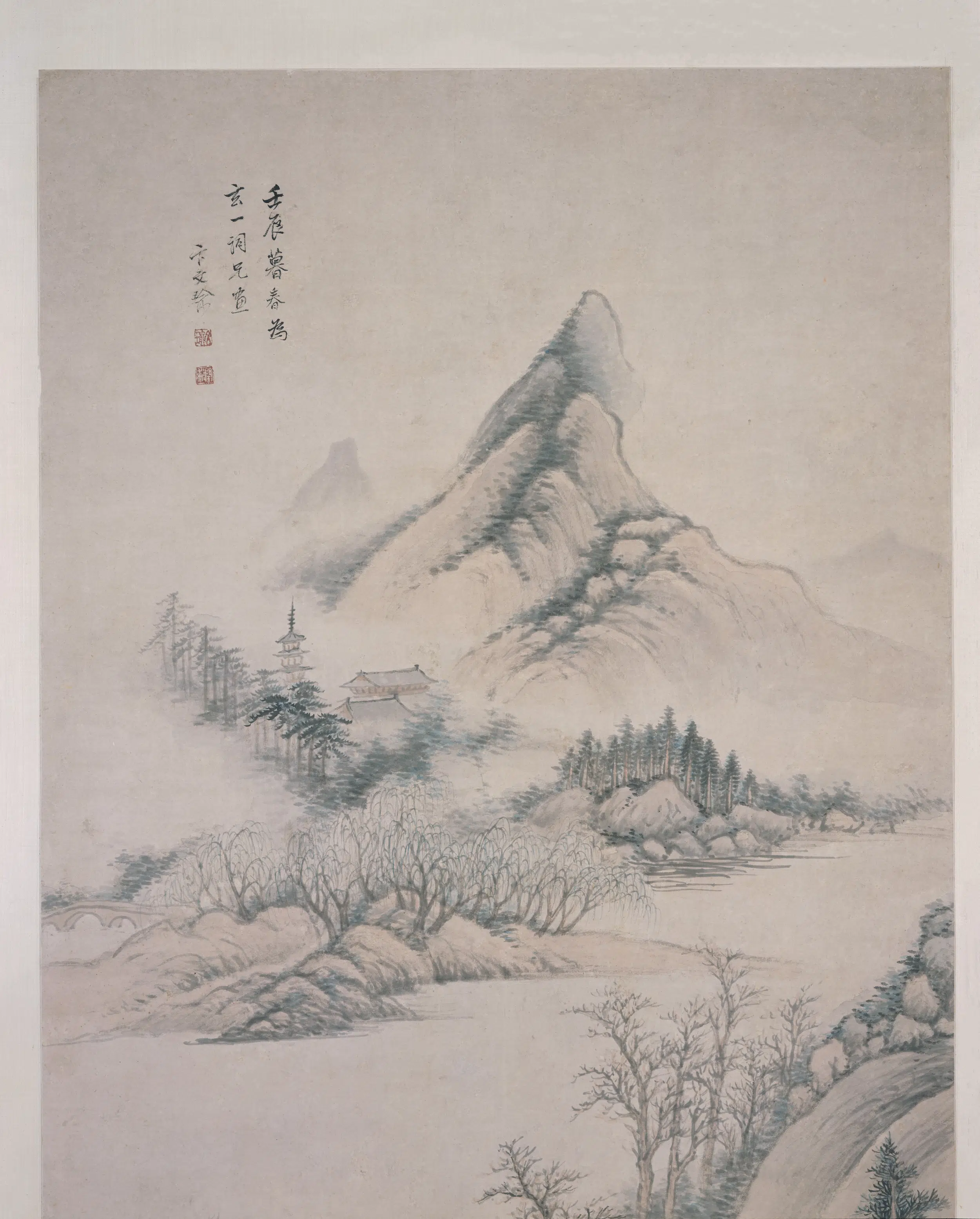 明朝【卞文瑜】《山寺秋光图轴》