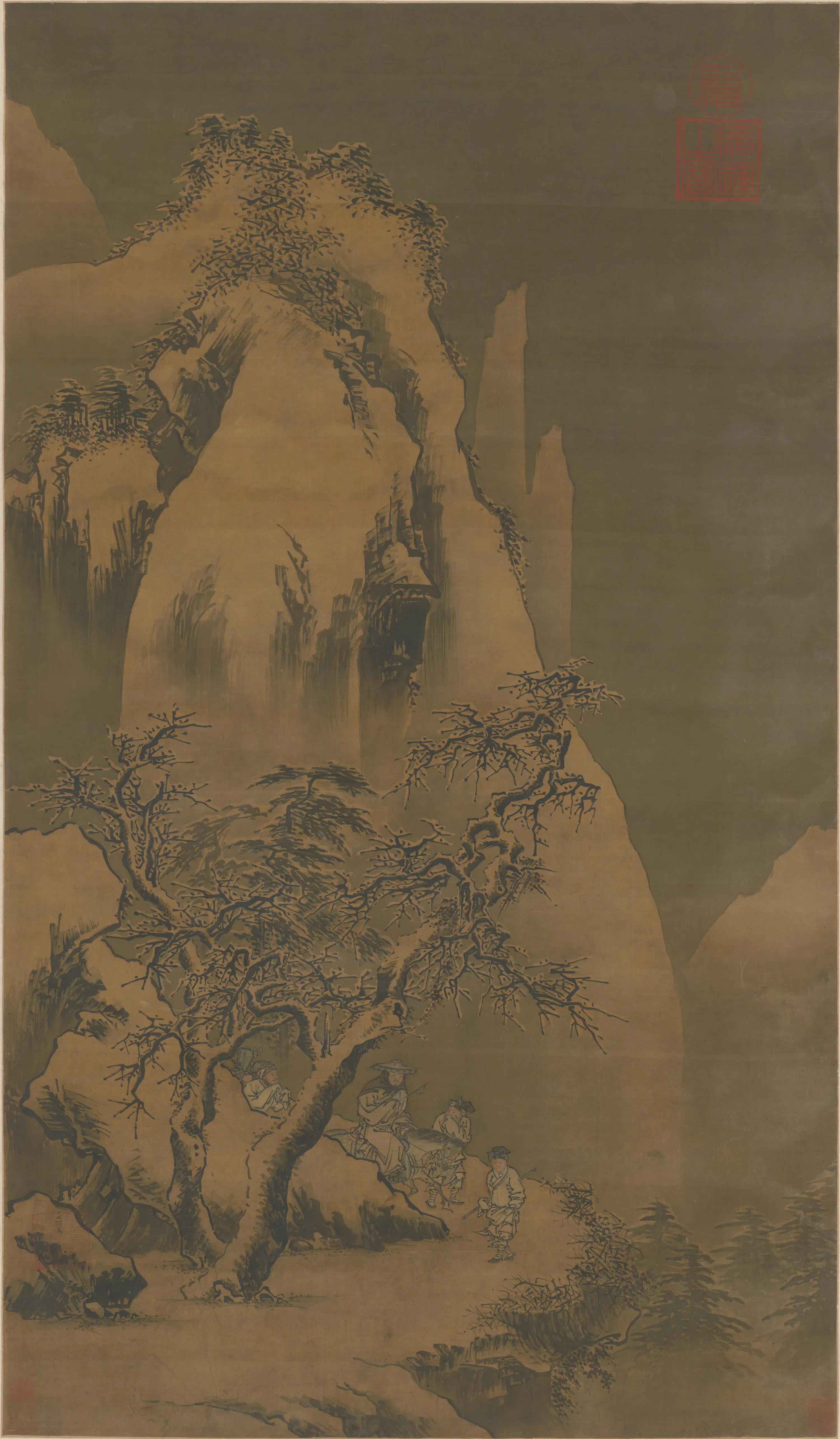明朝【王谔】《踏雪寻梅图轴》