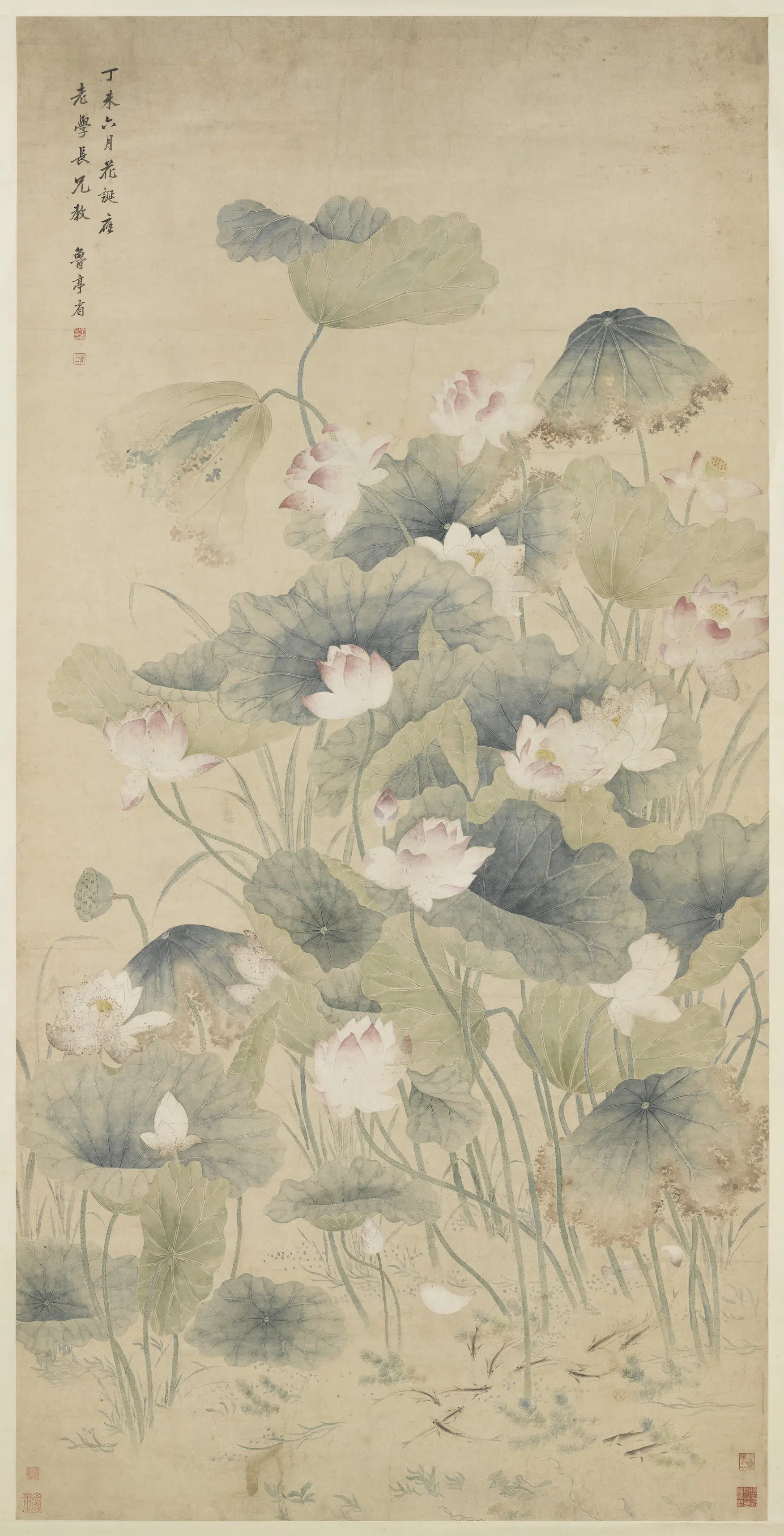 清代【余省】《荷花图轴》
