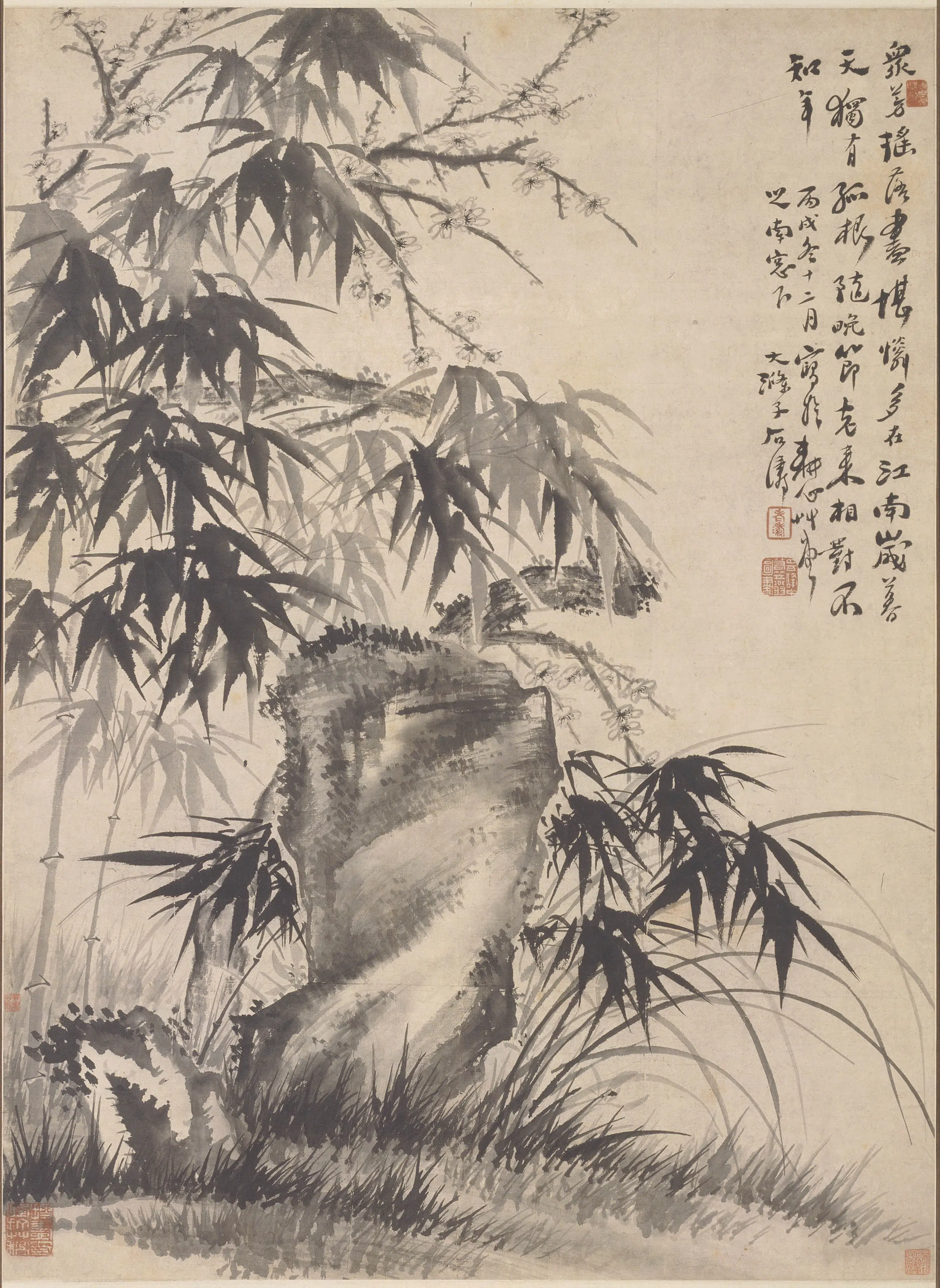 清代【石涛】《岁寒三友图轴》