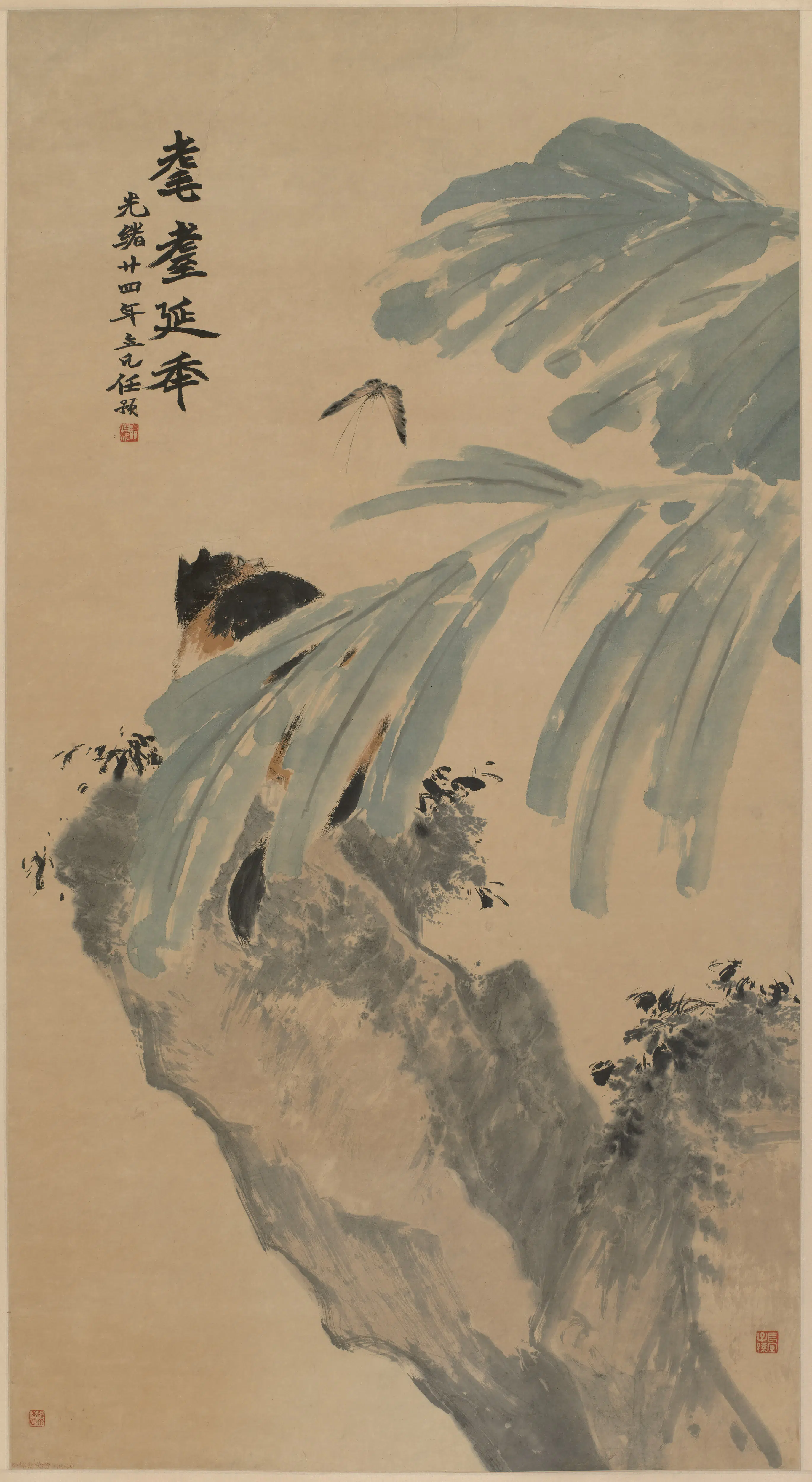 清代【任预】《猫蝶图轴》